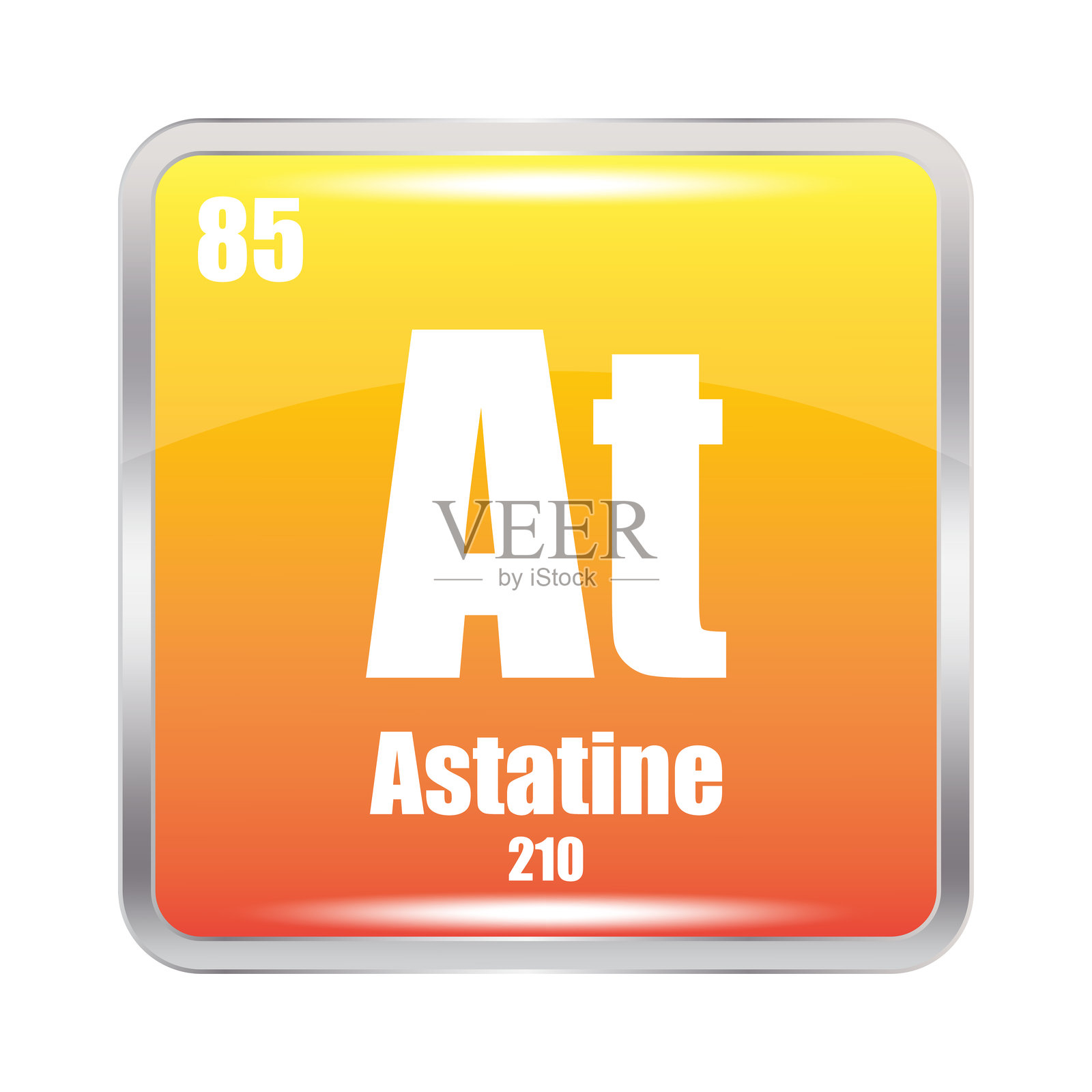砹元素图标。化学元素。原子序数85。质量210。黄色方形矢量图。插画图片素材