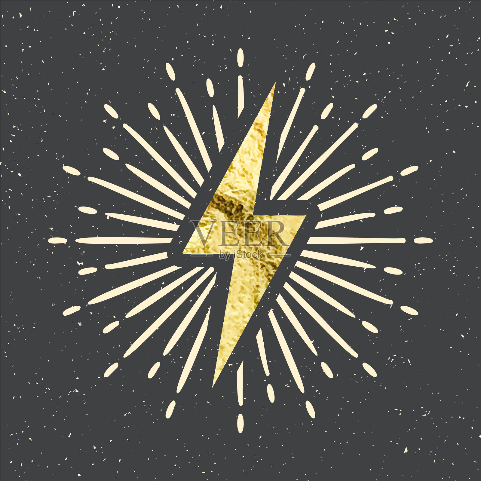 复古金色闪电和阳光射线.金箔纹理.带有日光效果的闪电