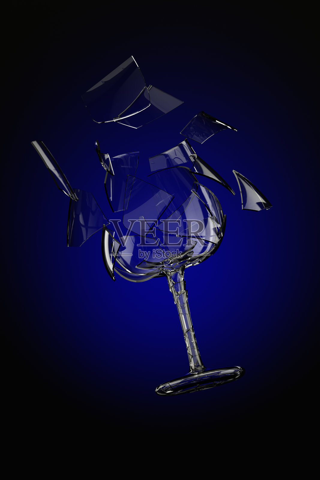 破碎酒杯的动态镜头 - 3D插图渲染照片摄影图片