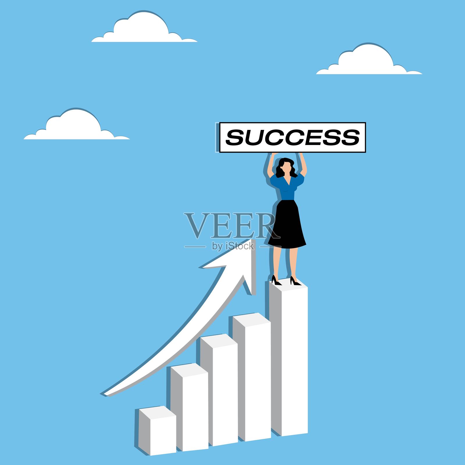 女商人通过工作和投资取得成功插画图片素材