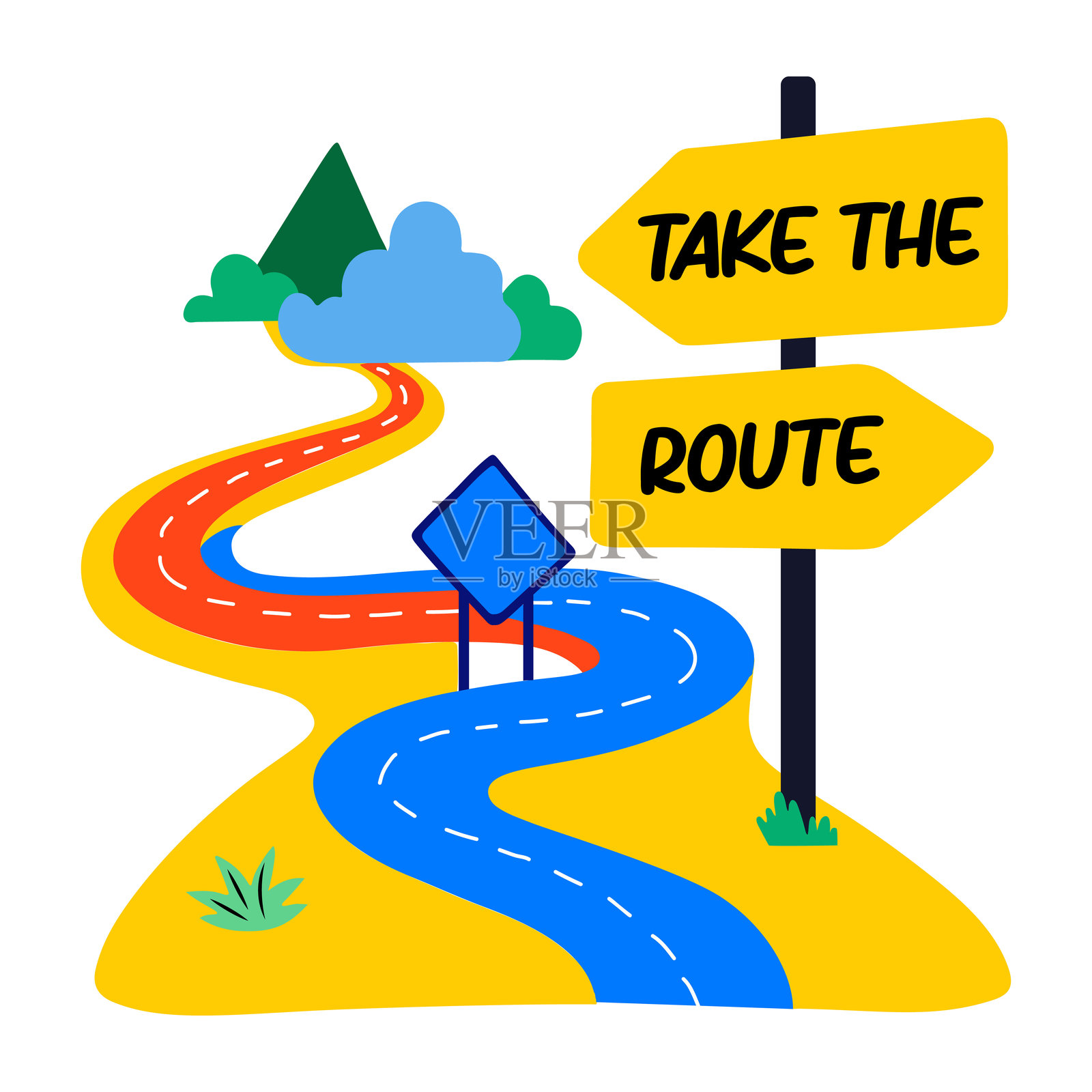 旅行路线的扁平风格贴纸插画图片素材