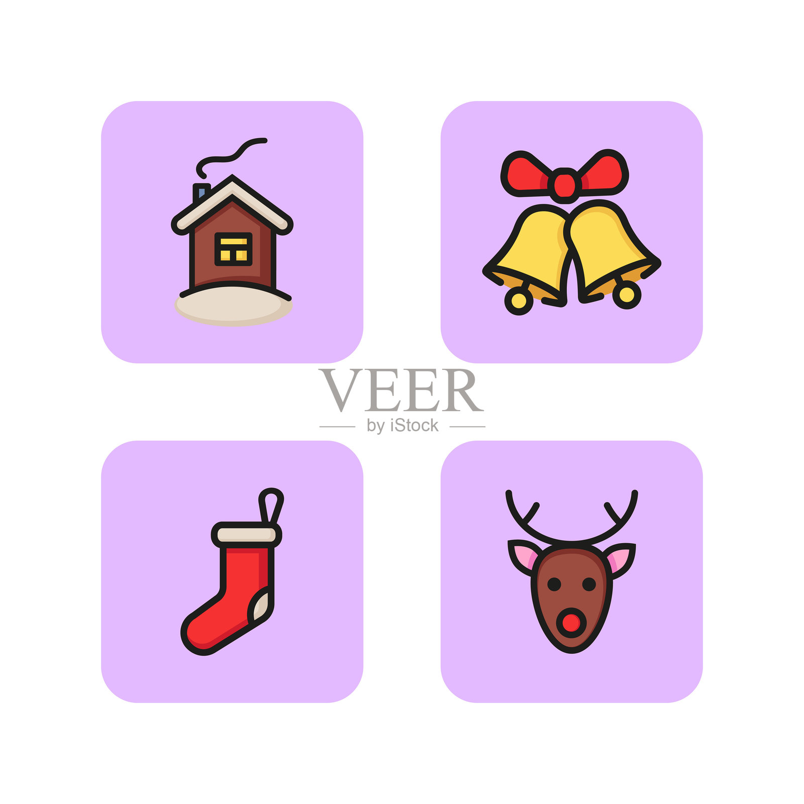 圣诞老人之家线条图标集插画图片素材