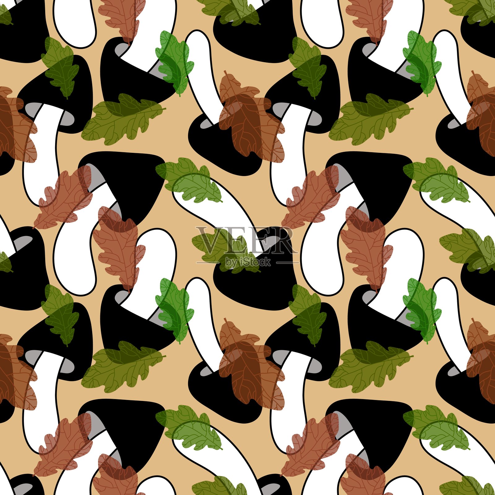 蘑菇无缝图案，适用于包装纸、面料和包装。照片摄影图片