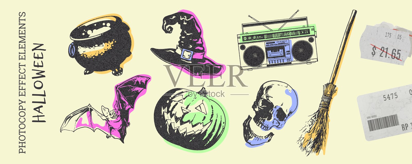 万圣节的磨砂复印效果元素插画图片素材