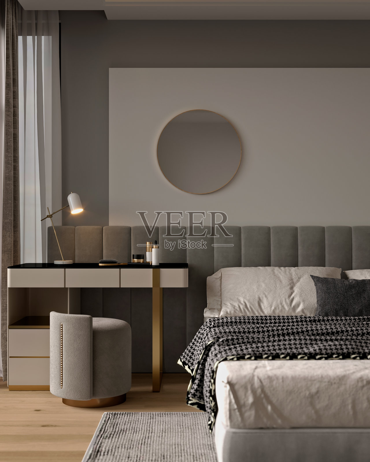 现代酒店房间的3D渲染图照片摄影图片