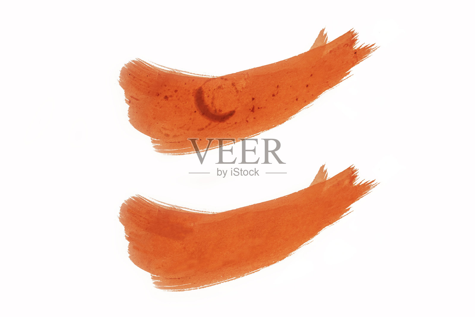一组两个橙色丙烯画笔触，独立于白色背景上照片摄影图片