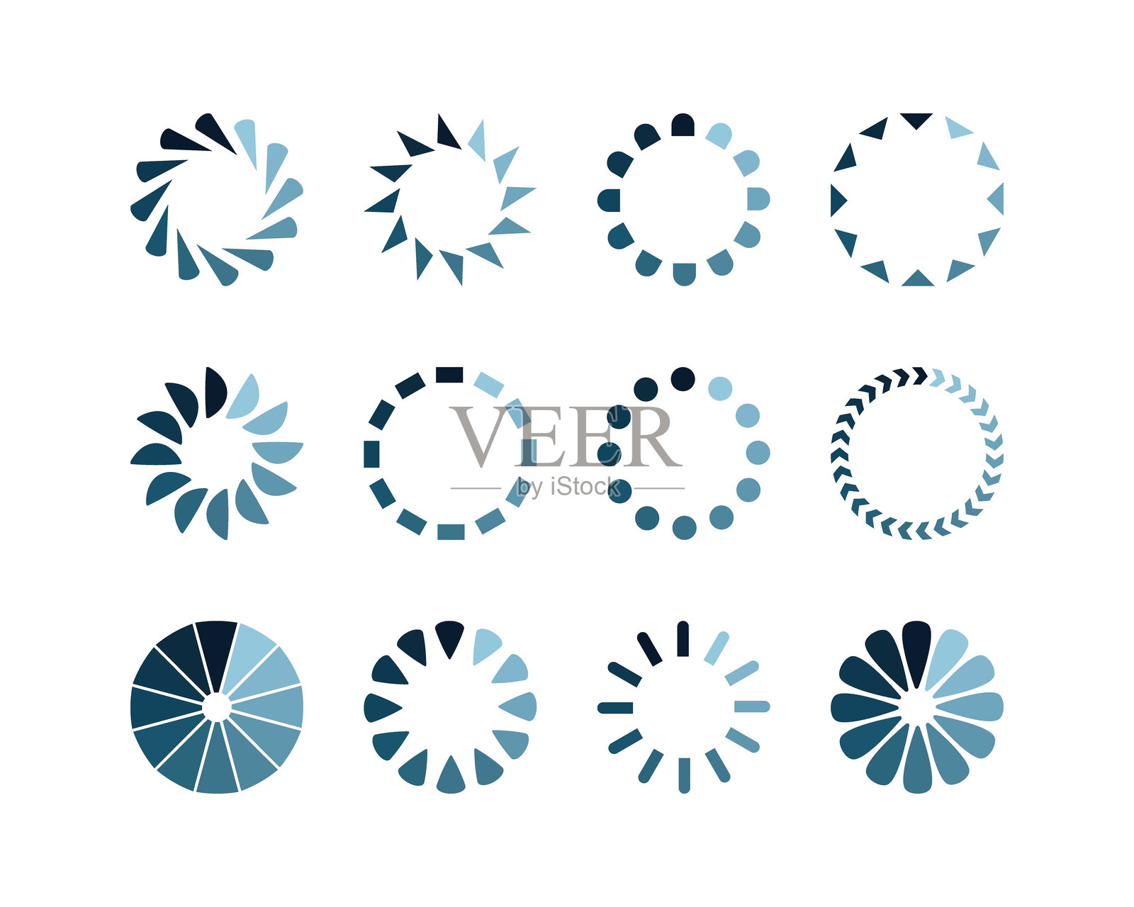 加载条状态图标集合。矢量插图。矢量加载图标集。下载进度。下载或上传。插画图片素材