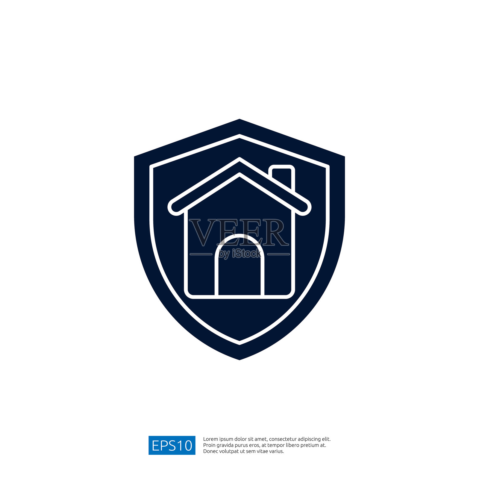 这幅图像展示了一个带有房屋图标的盾牌，象征着家庭保护和安全。它代表了住宅财产的安全。插画图片素材