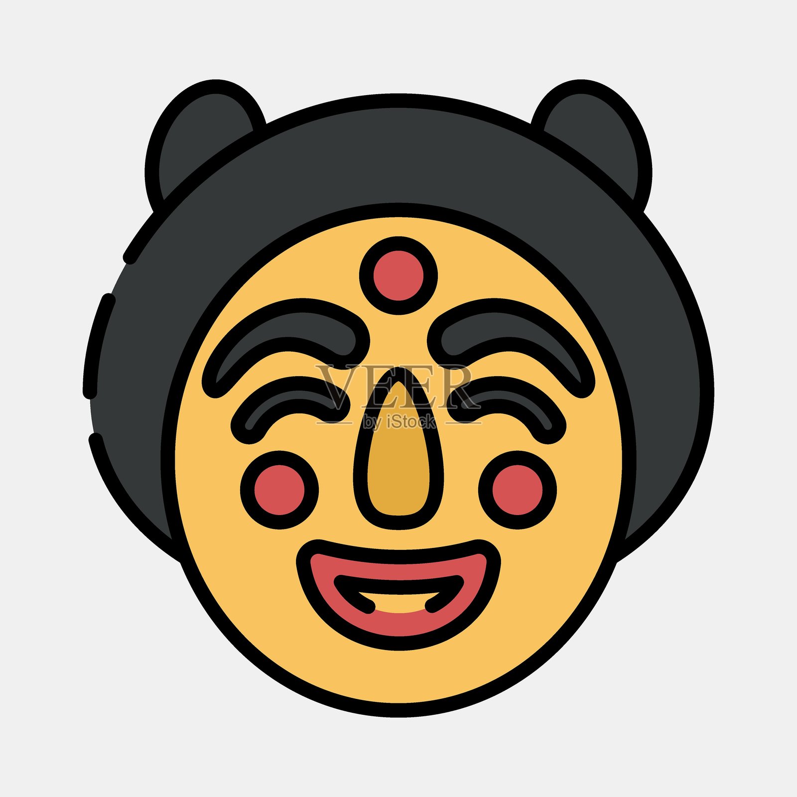 传统面具图标。韩国元素。填充线条风格的图标。适合用于印刷品、海报、标志、广告、信息图等。插画图片素材