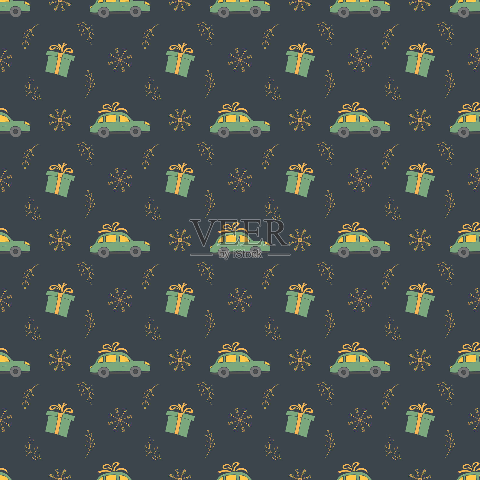 无缝圣诞图案。新年背景。带有圣诞图标的彩色插图。插画图片素材