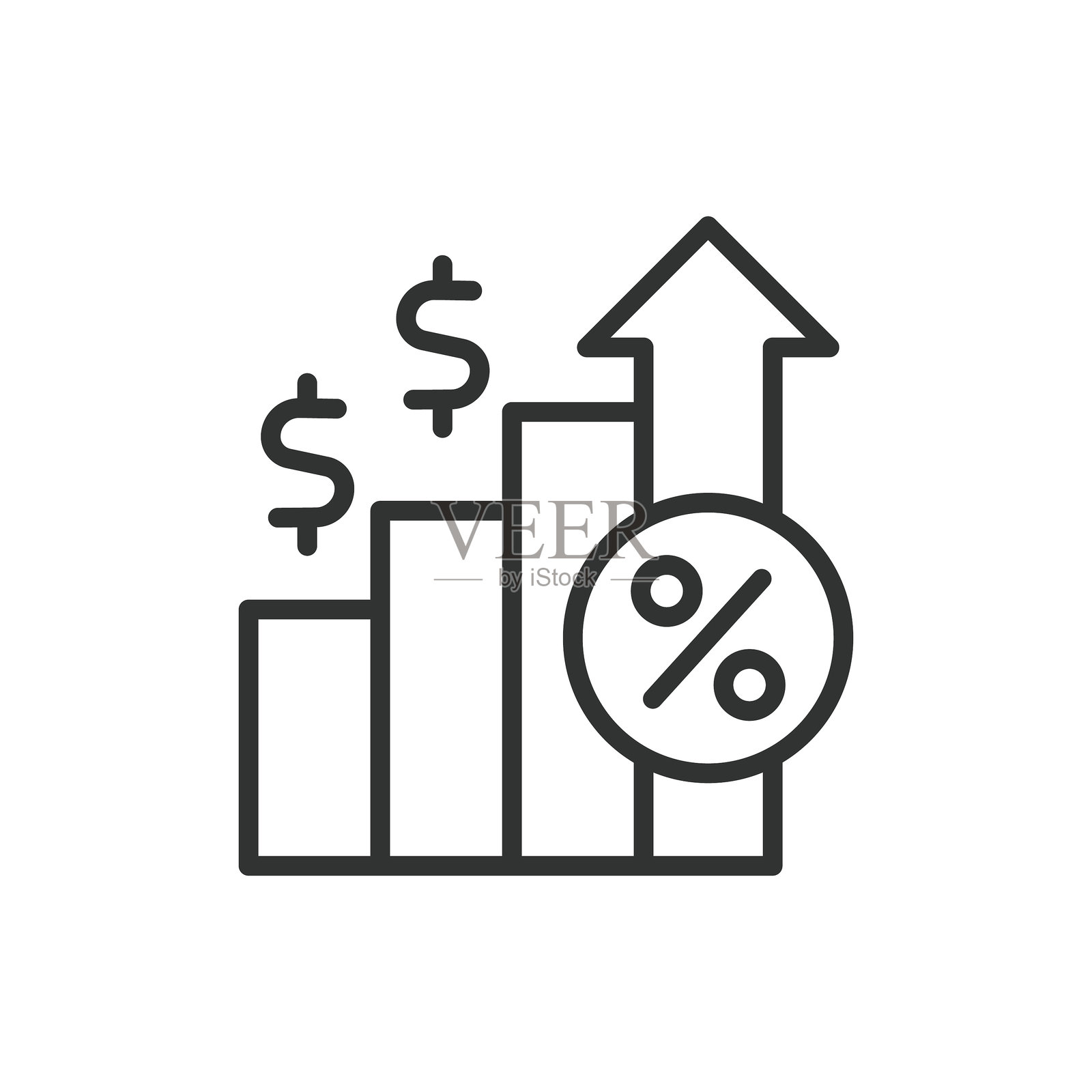增加资本图标，线条设计。资本、投资、增长、增加、金融、战略、资产，白色背景矢量图。可编辑线条的增加资本图标。插画图片素材