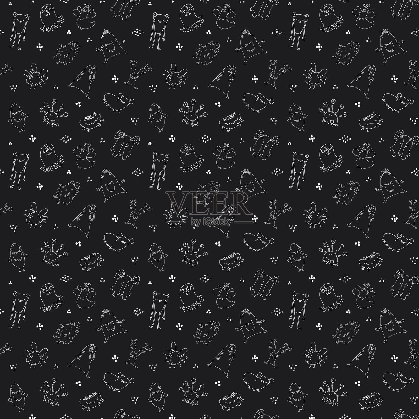 可爱的怪兽无缝图案。卡通怪兽背景。矢量插图插画图片素材