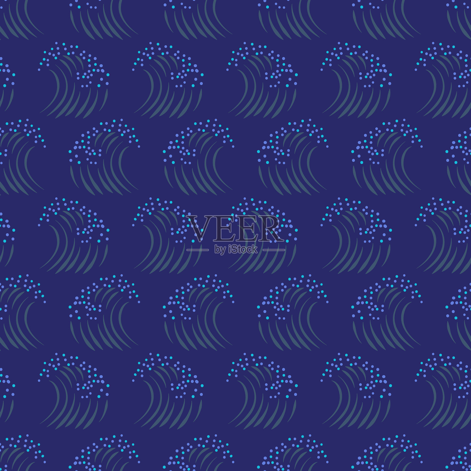 海浪无缝图案墙纸和织物设计。蓝色海洋背景。插画图片素材