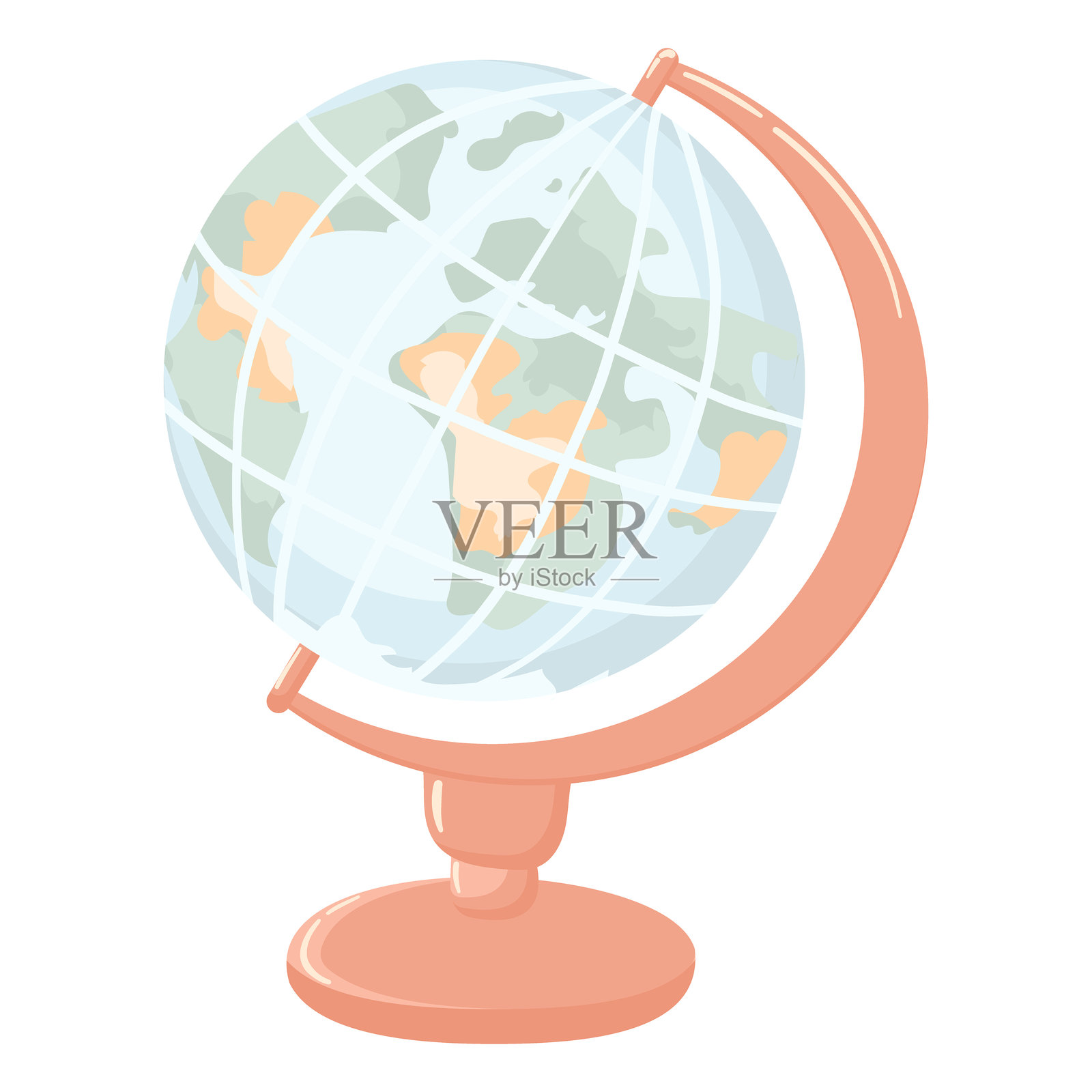 卡通地球仪带支架的3D矢量图标，背景为白色。用于儿童学习或世界旅行概念的地球仪。照片摄影图片