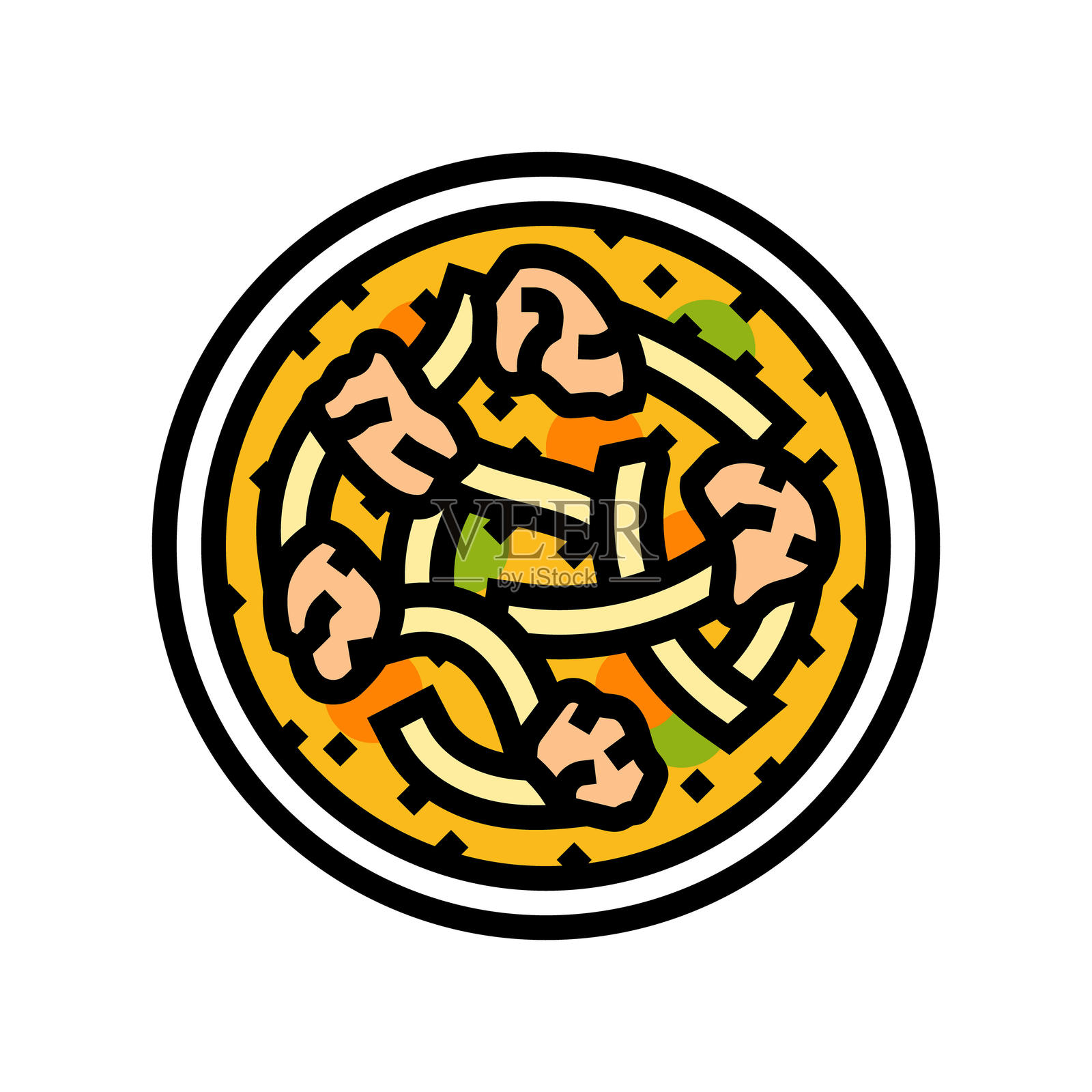 汤鸡食品颜色图标矢量插图插画图片素材