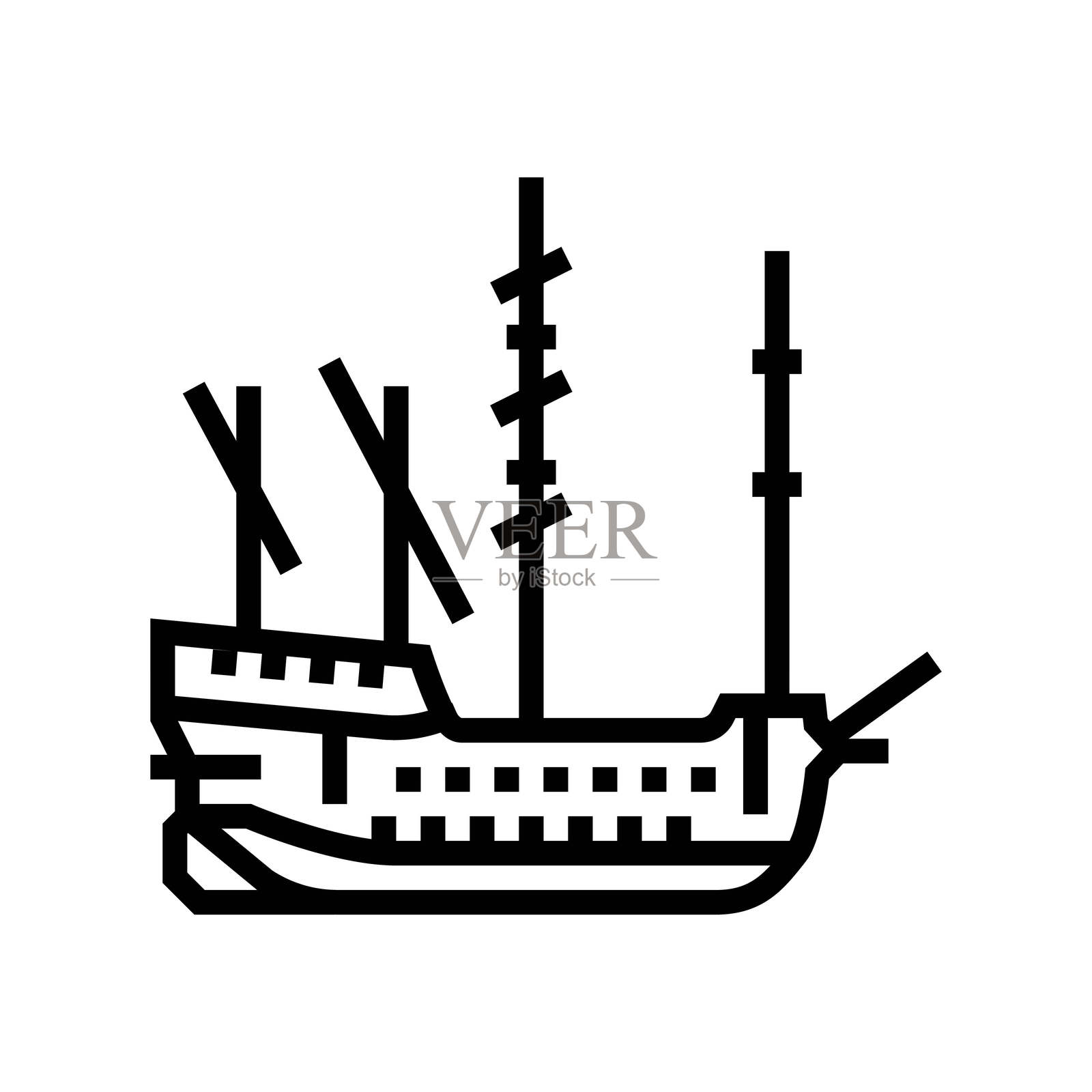 古代双桨船线条图标插图插画图片素材