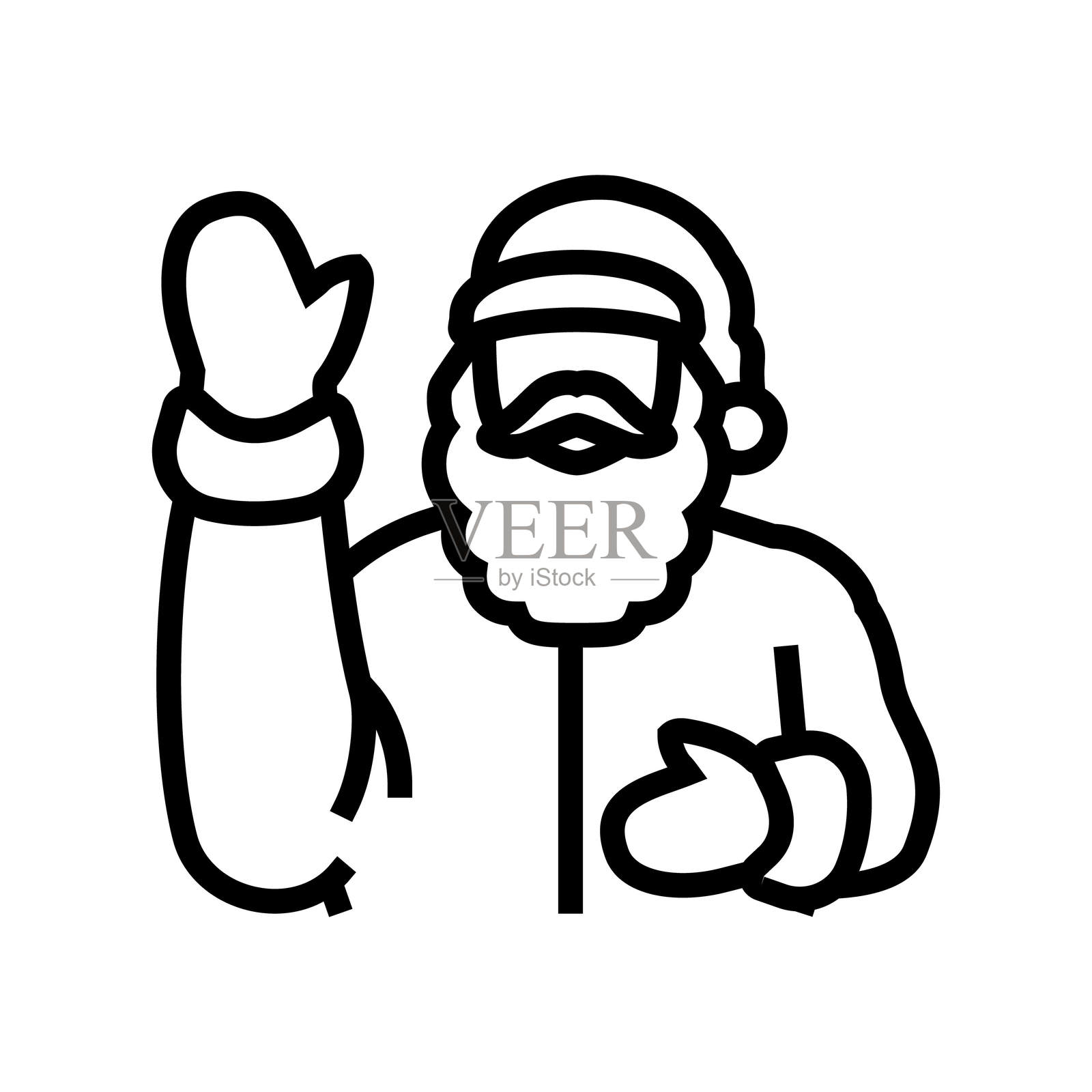 圣诞老人挥手的线条图标插图插画图片素材