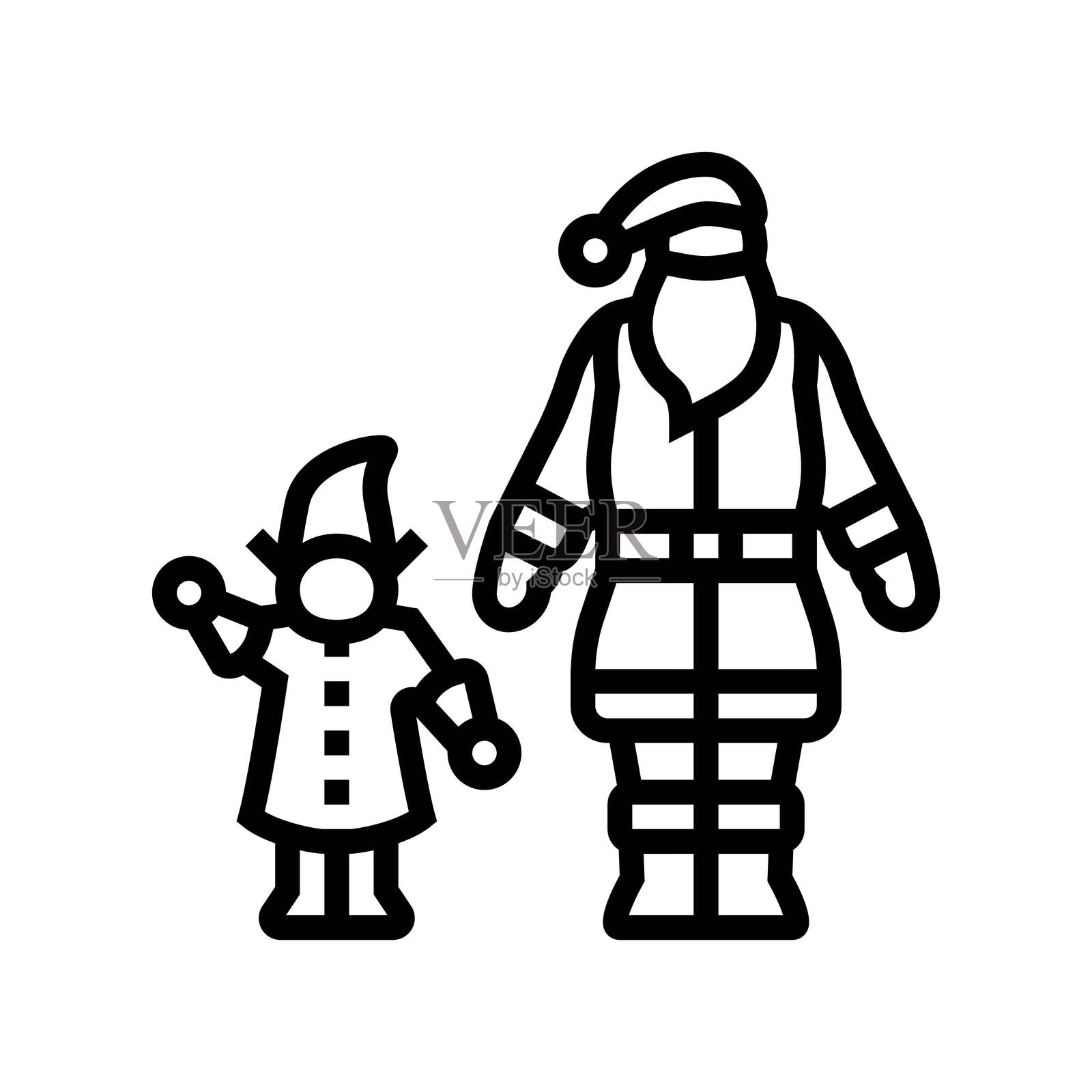 圣诞老人和精灵的线条图标插图插画图片素材