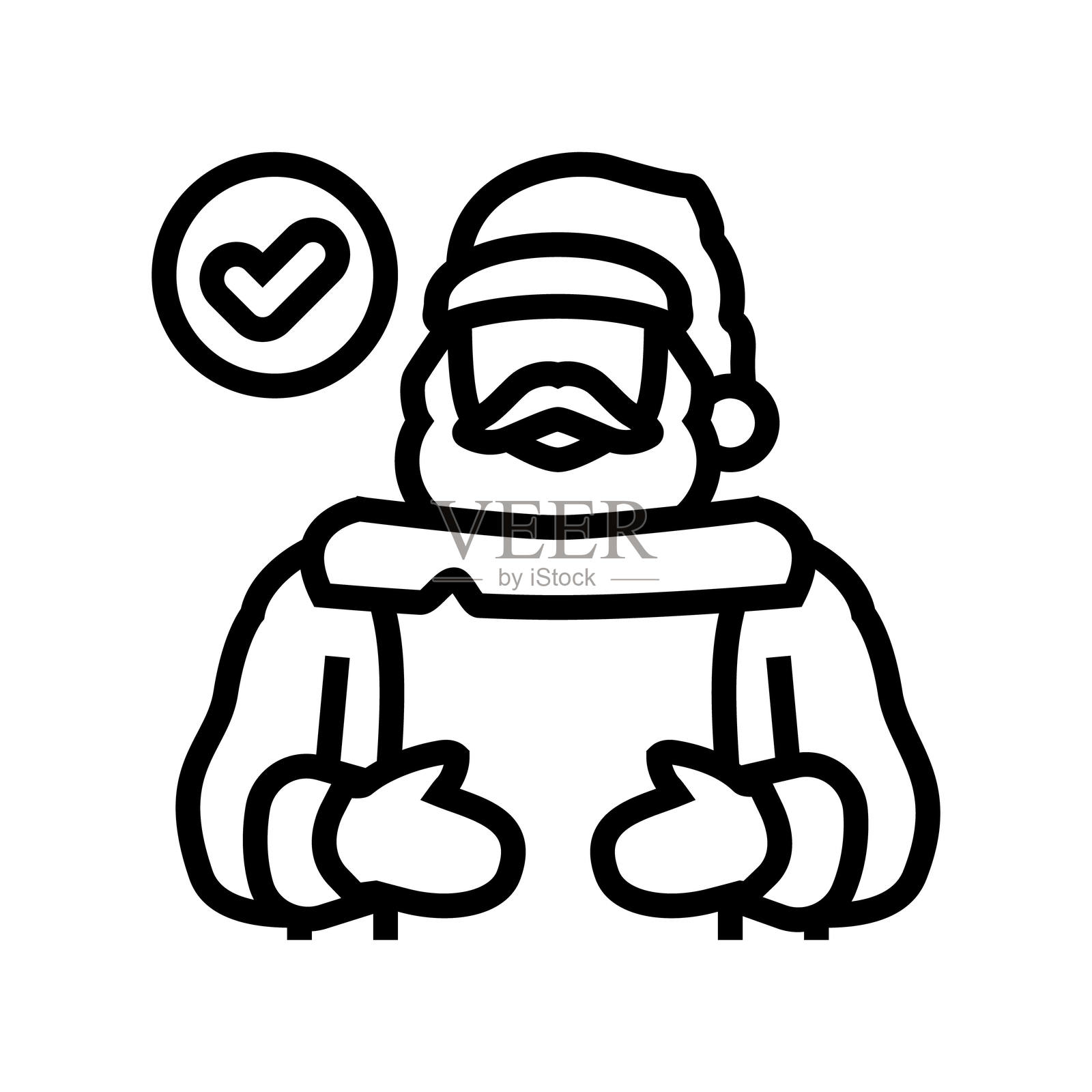 圣诞老人查看他的名单线条图标插图插画图片素材