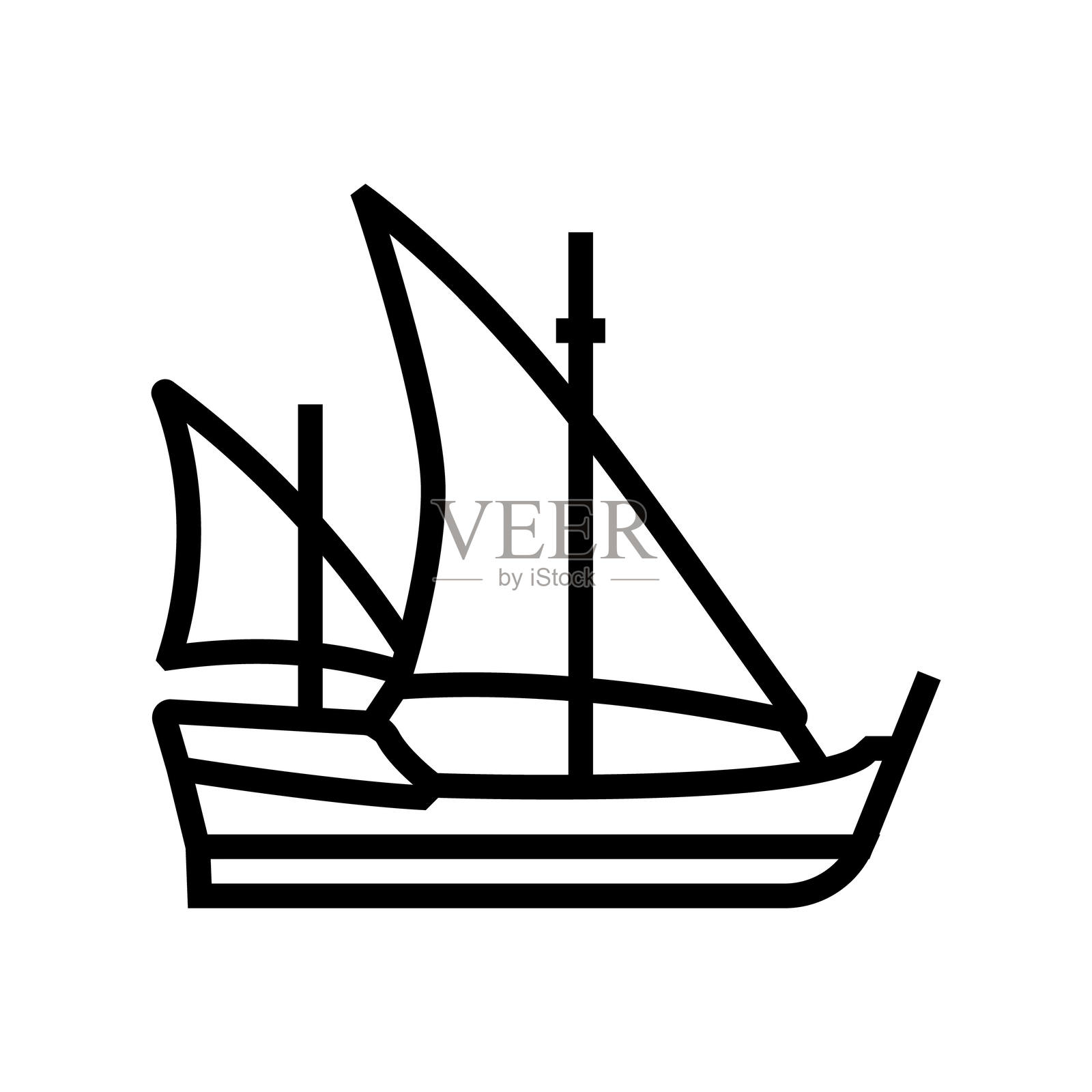 古代船只的齿轮线条图标插图插画图片素材