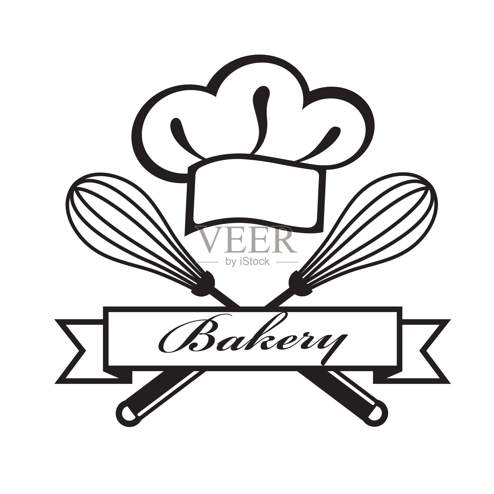 面包店图标，配有搅拌器和厨师帽插画图片素材