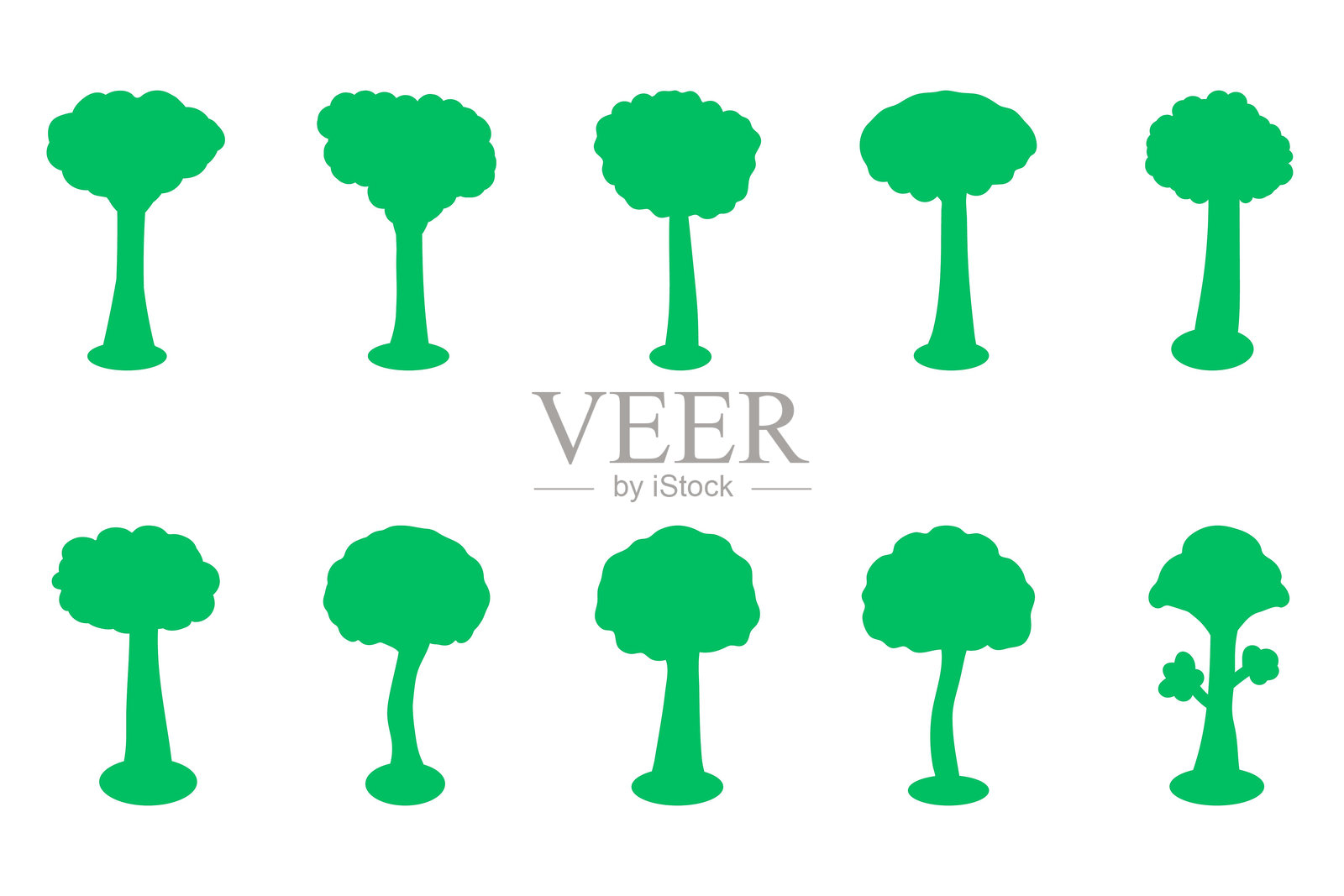 高树图标集。植物与自然设计插画图片素材