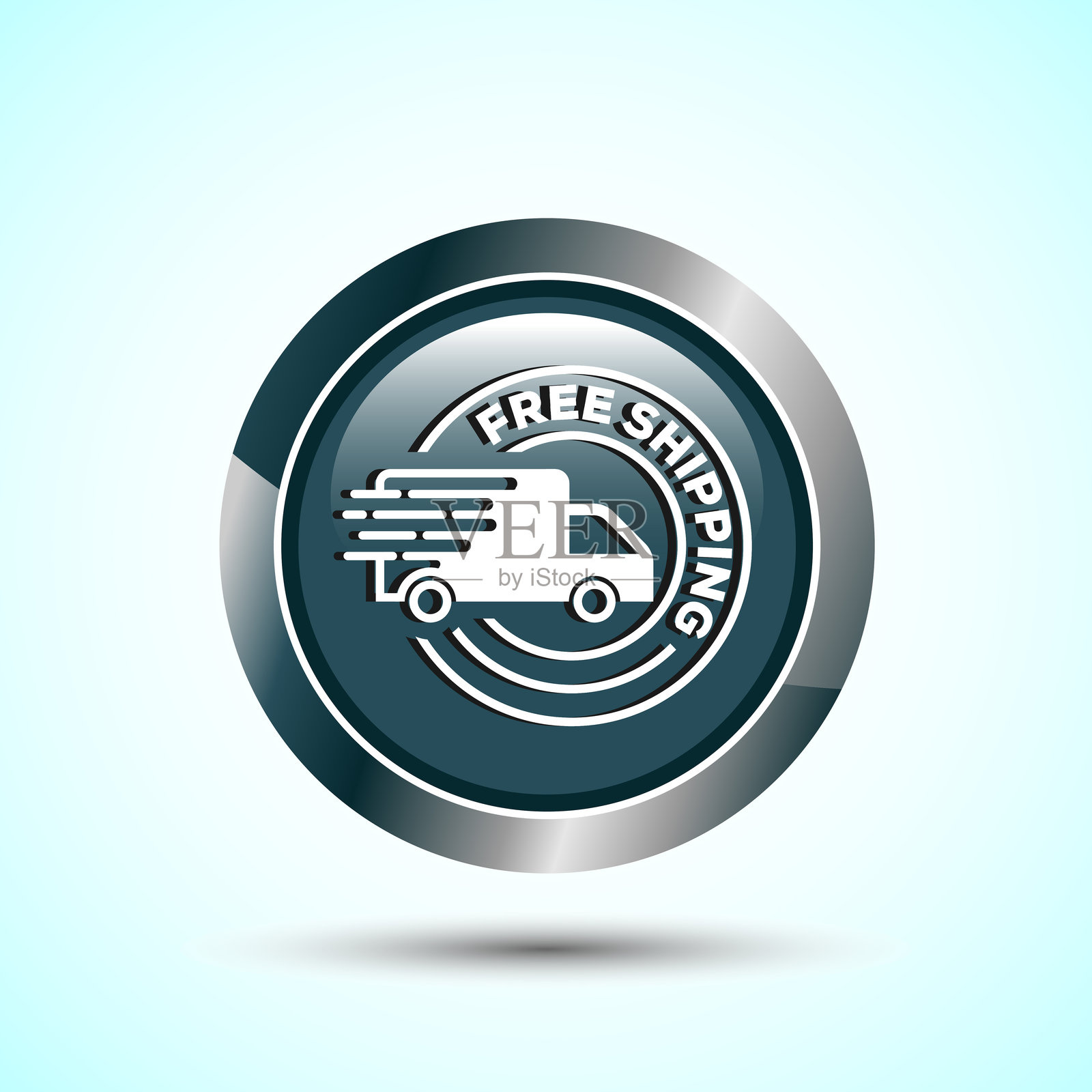 免费送货图标设计插图，免费配送图标，灰色圆形按钮设计插画图片素材