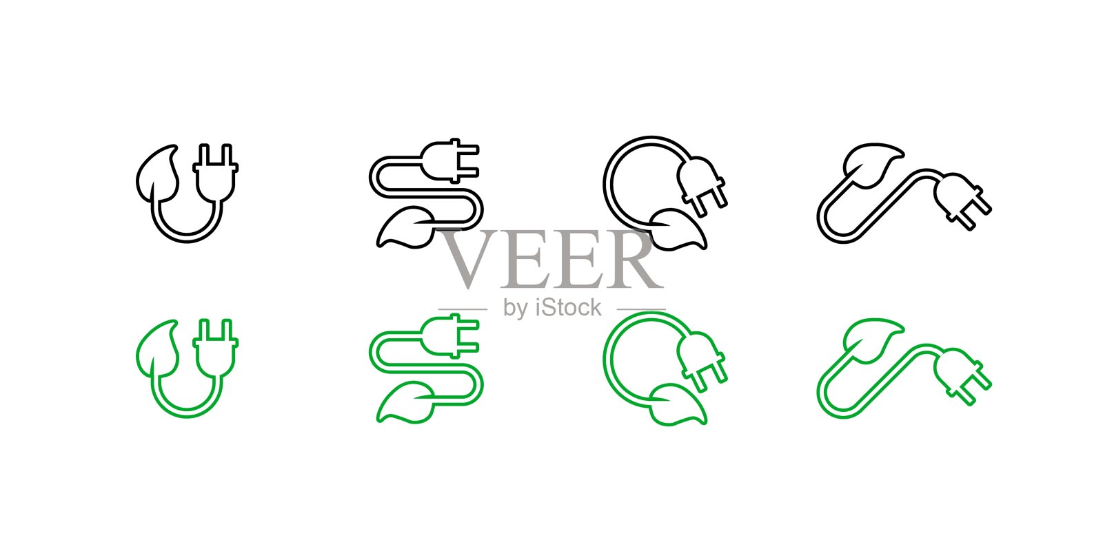 插头叶子图标集。线性和扁平风格。矢量图标插画图片素材