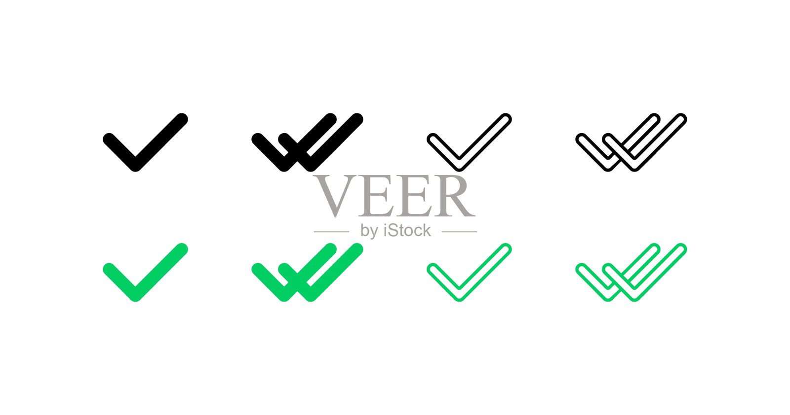 勾选图标集。扁平和轮廓风格。矢量图标插画图片素材