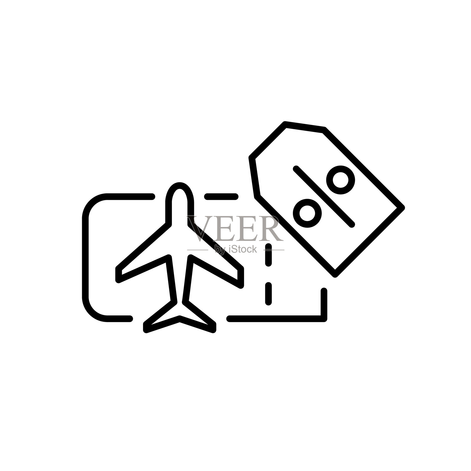 飞机票和折扣价格标签。旅行优惠，节省的促销券。像素完美，可编辑的线条图标插画图片素材