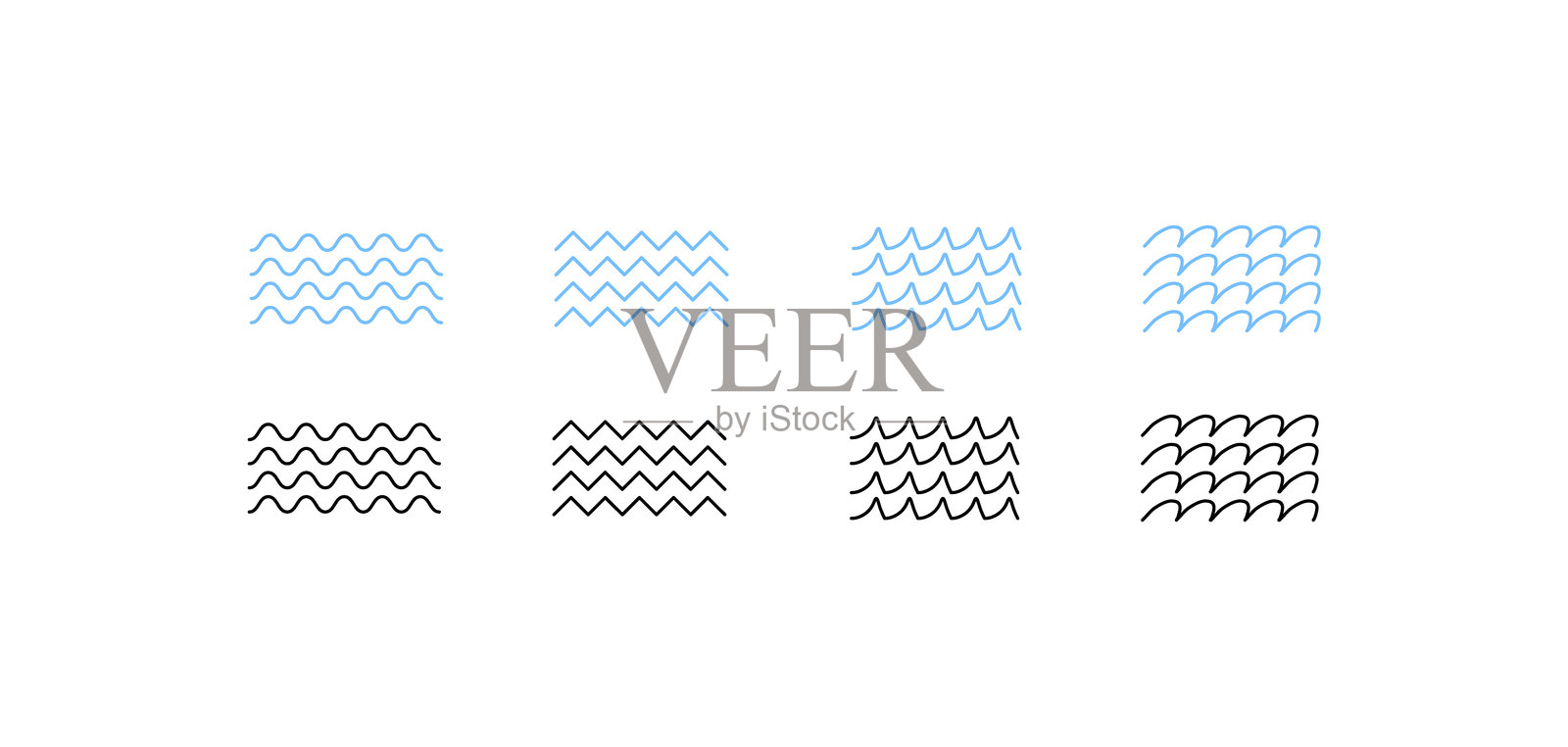 海浪图标。轮廓，海洋中的波浪集合。矢量图标插画图片素材