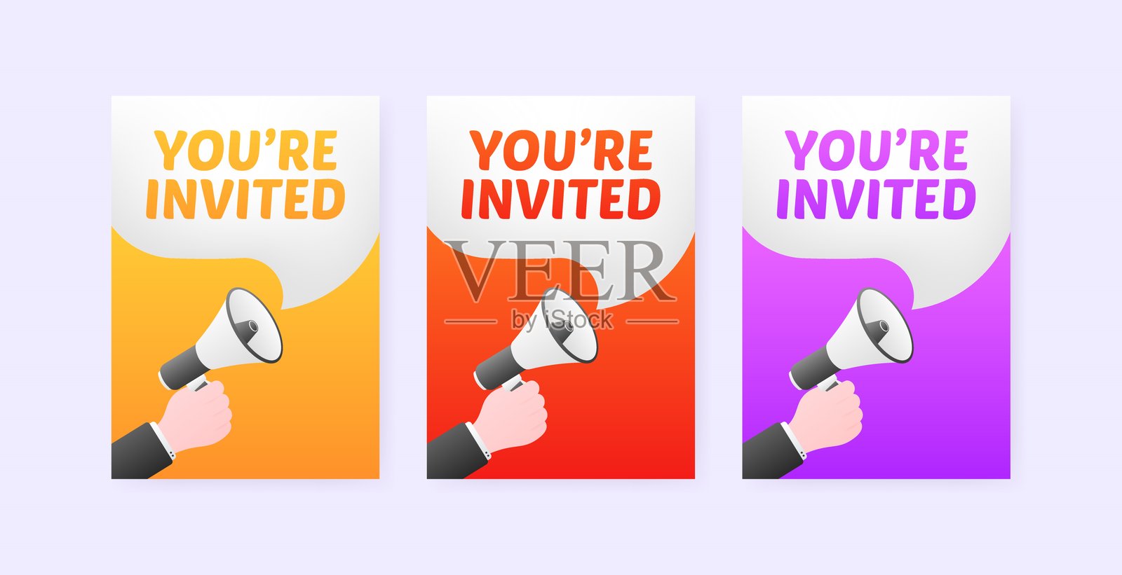 邀请信息图标集。扩音器图标。扁平风格。矢量图标。插画图片素材