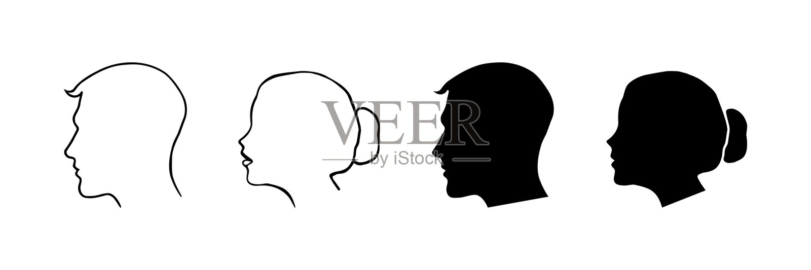 男性和女性头像图标集。线条和轮廓风格。矢量图标。插画图片素材