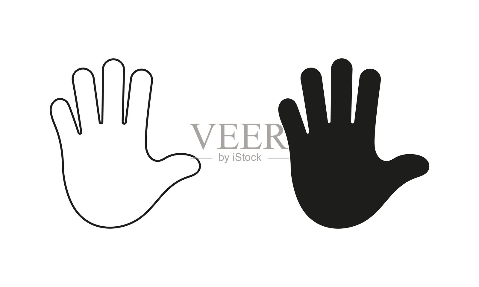 高五手势标志。开放手掌线条和轮廓图标。停止手势黑色符号。问候图标。可编辑线条。孤立的矢量插图。插画图片素材