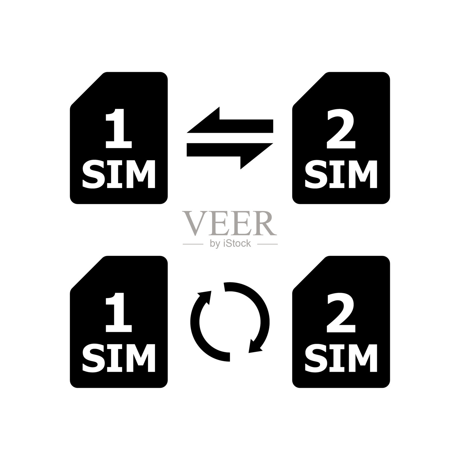 SIM卡图标集。轮廓风格。矢量图标。插画图片素材