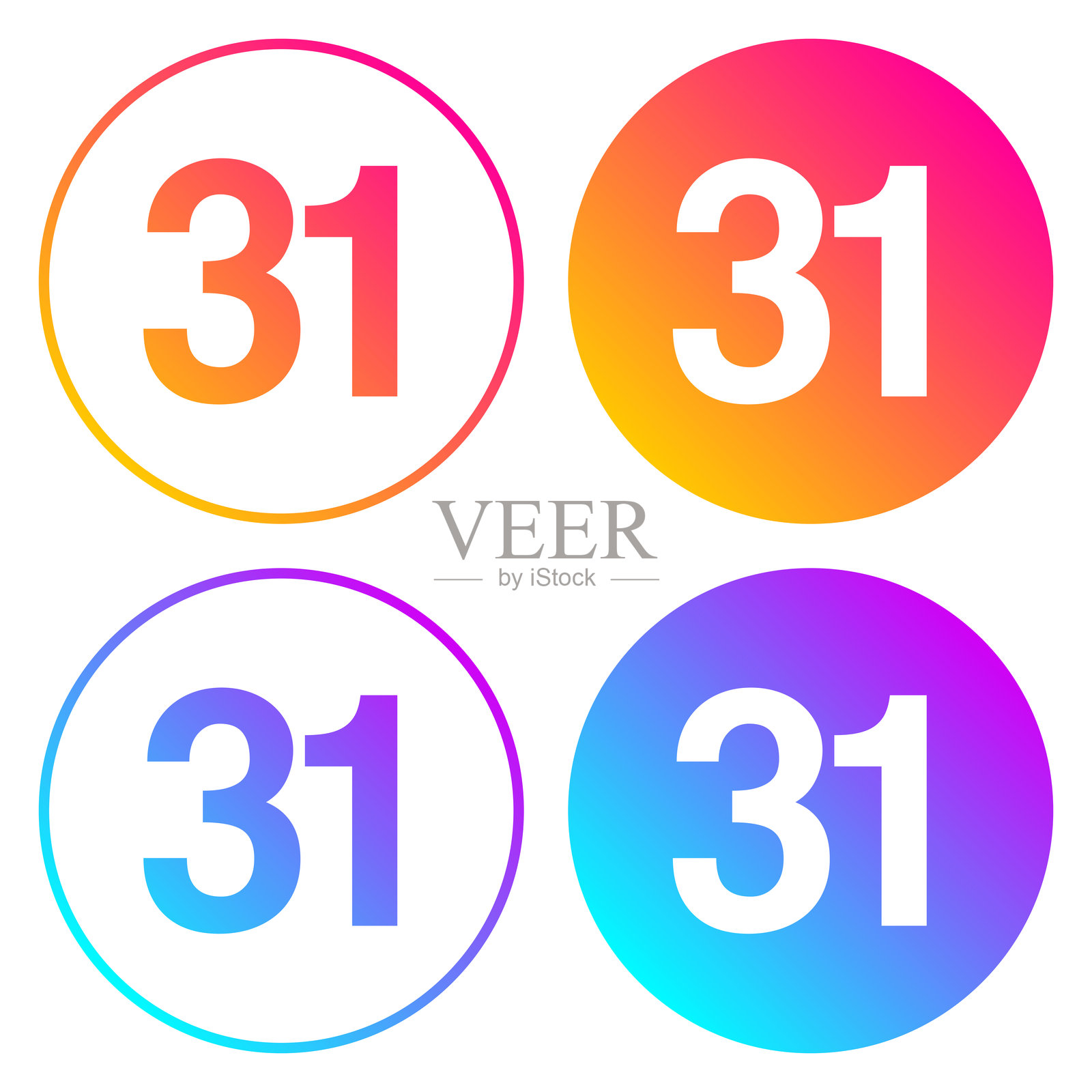 31 - 三十一。带有渐变色的圆形图标插画图片素材