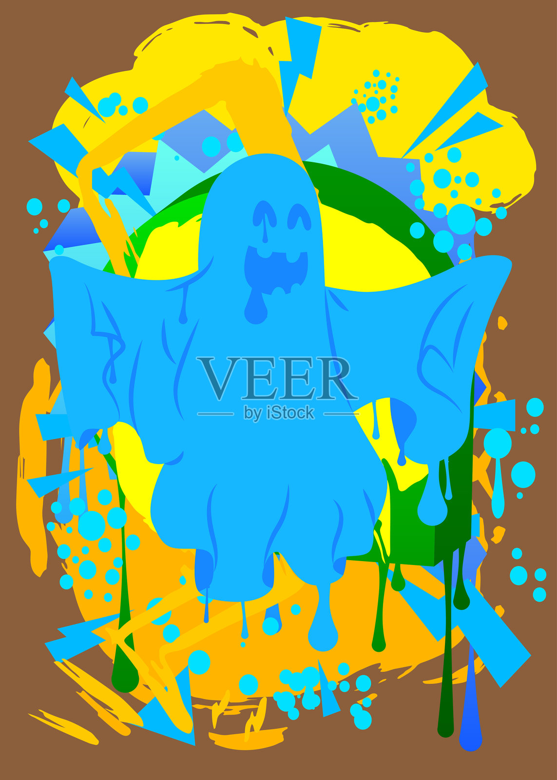 鬼魂涂鸦标签。以城市绘画风格进行的抽象现代街头艺术装饰。插画图片素材