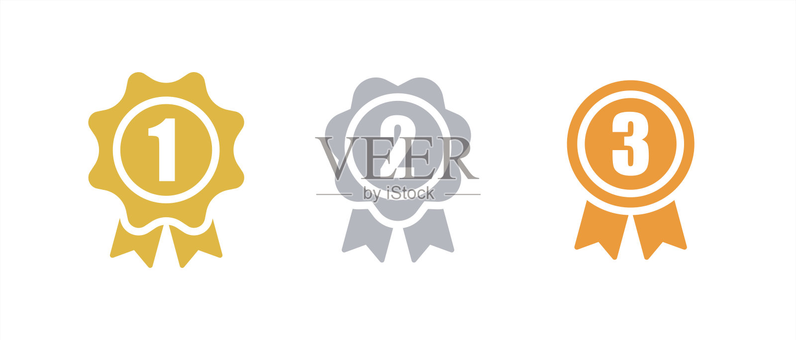 排名奖牌图标插图集。从第一名到第三名（黄金/白银/铜牌）矢量10 EPS。插画图片素材