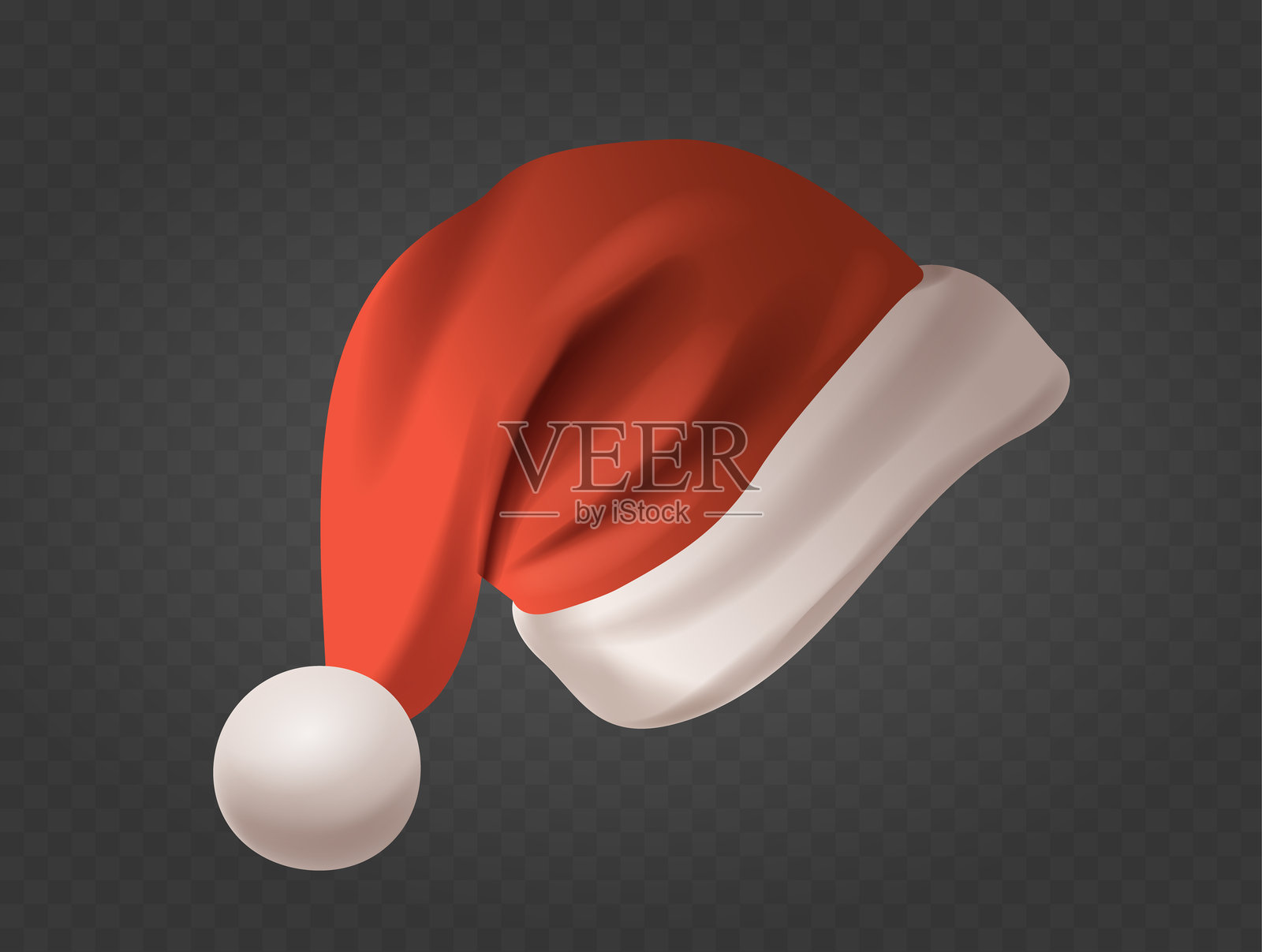 节日红色圣诞老人帽，带有白色毛绒边和球球，背景透明插画图片素材