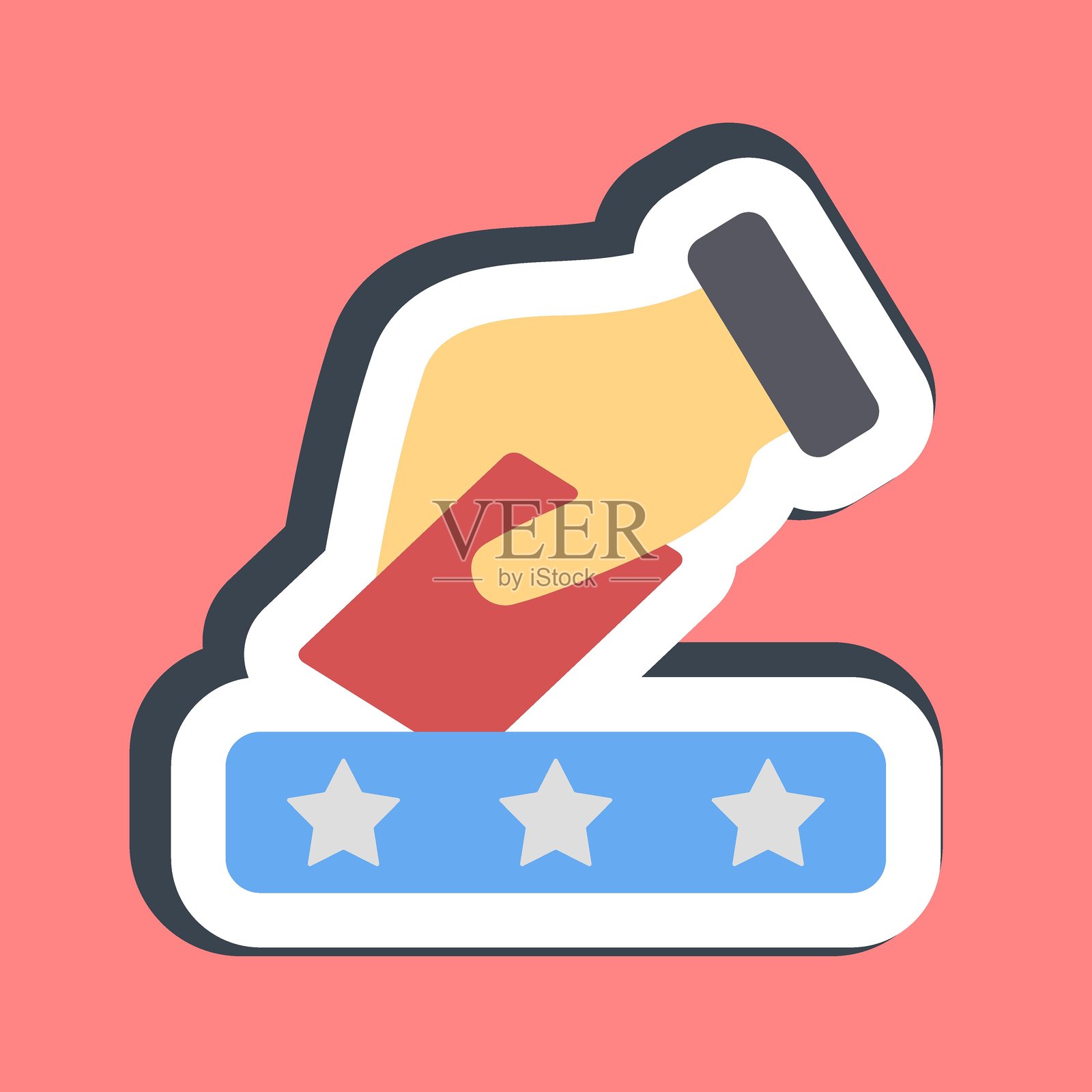 将选票放入箱子的贴纸。美国大选元素。适合用于印刷、海报、信息图等。插画图片素材