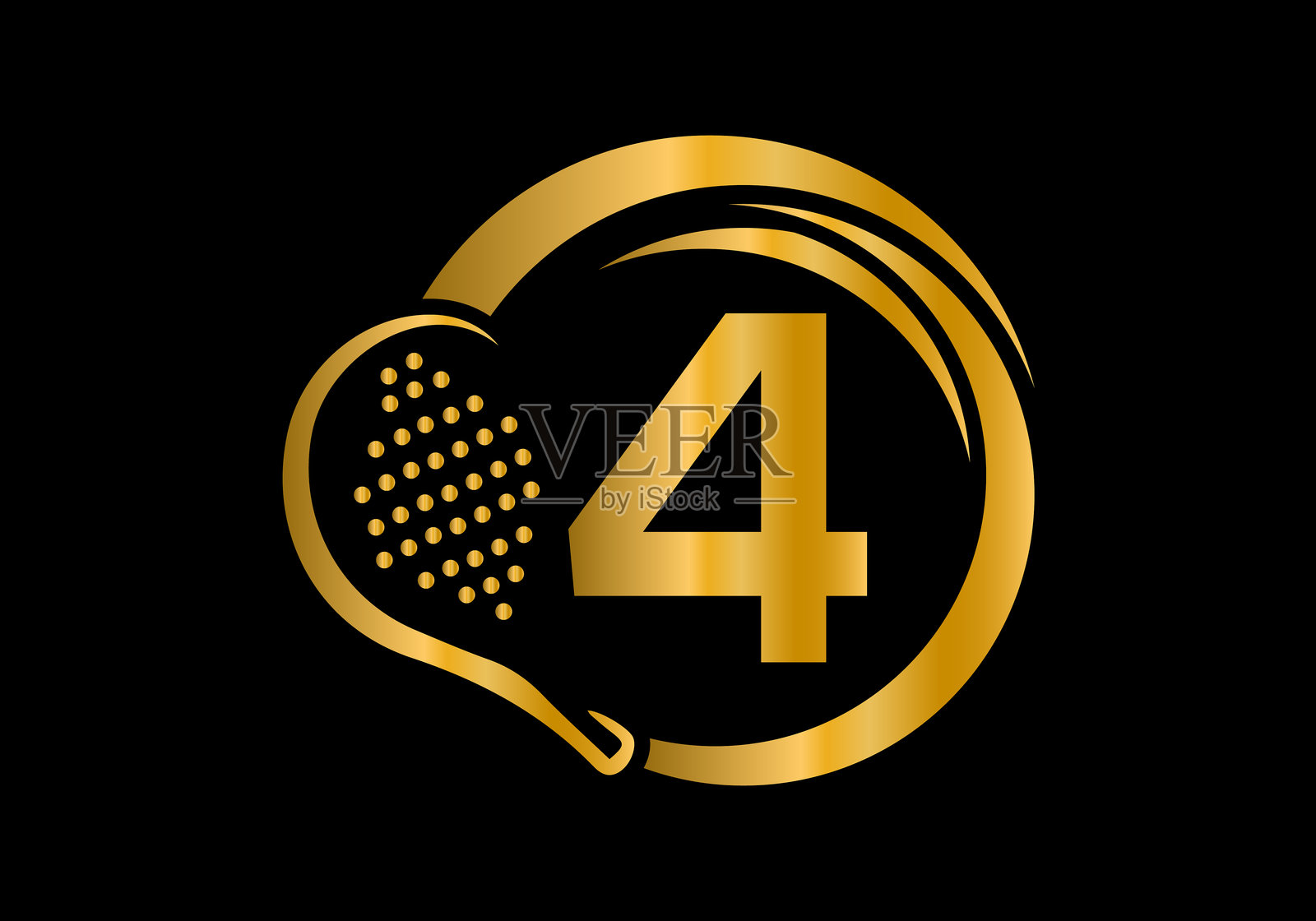 字母4的壁球拍标志设计矢量模板。沙滩乒乓球俱乐部标志。商业和公司形象。插画图片素材