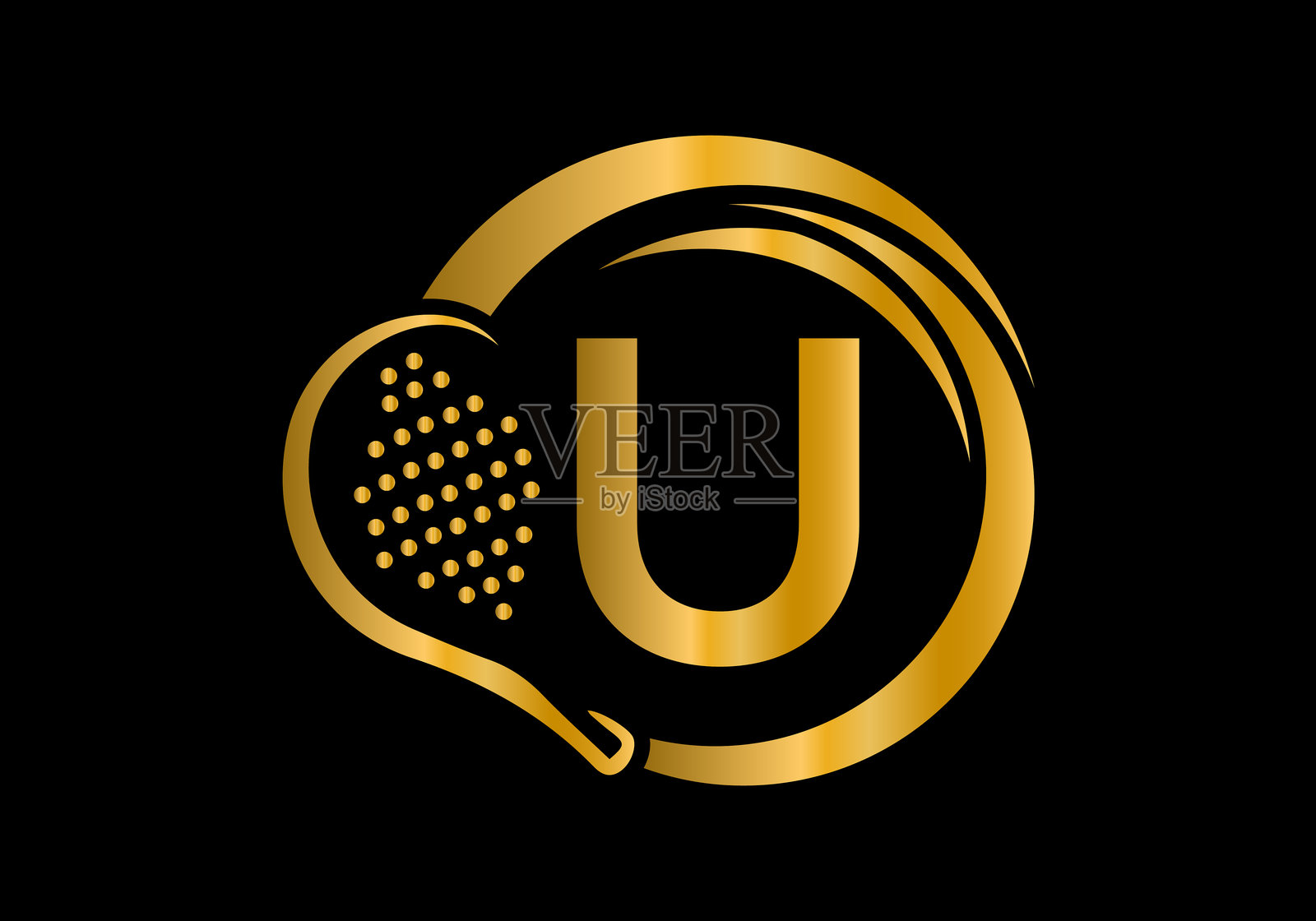 字母U的壁球拍标志设计矢量模板。沙滩乒乓球俱乐部标志。商业和公司形象。插画图片素材