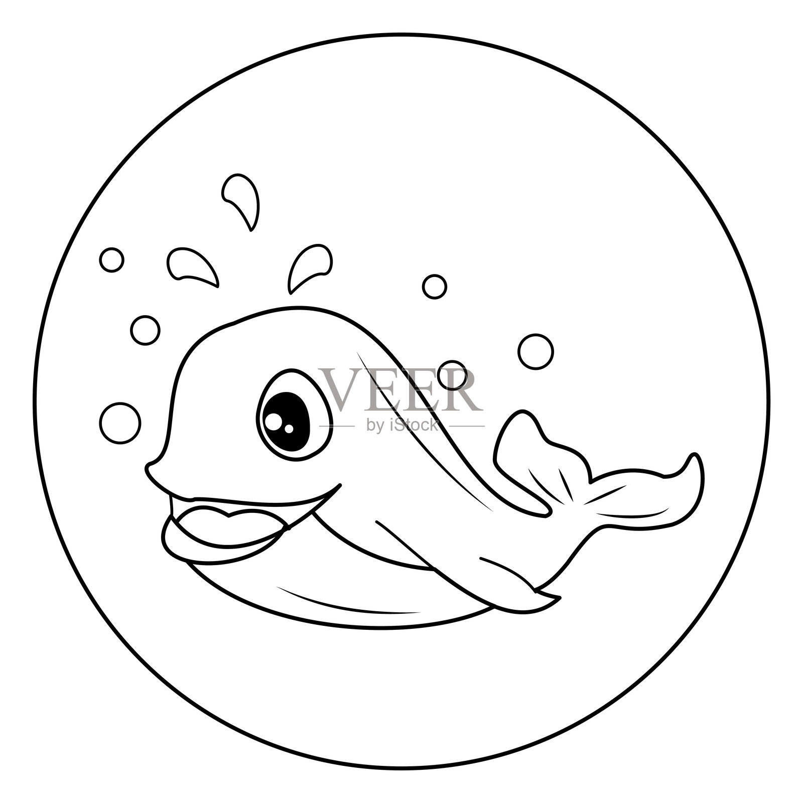 可爱的鱼卡通涂色页，适合儿童，粗犷、简单，易于上色的平面插图插画图片素材