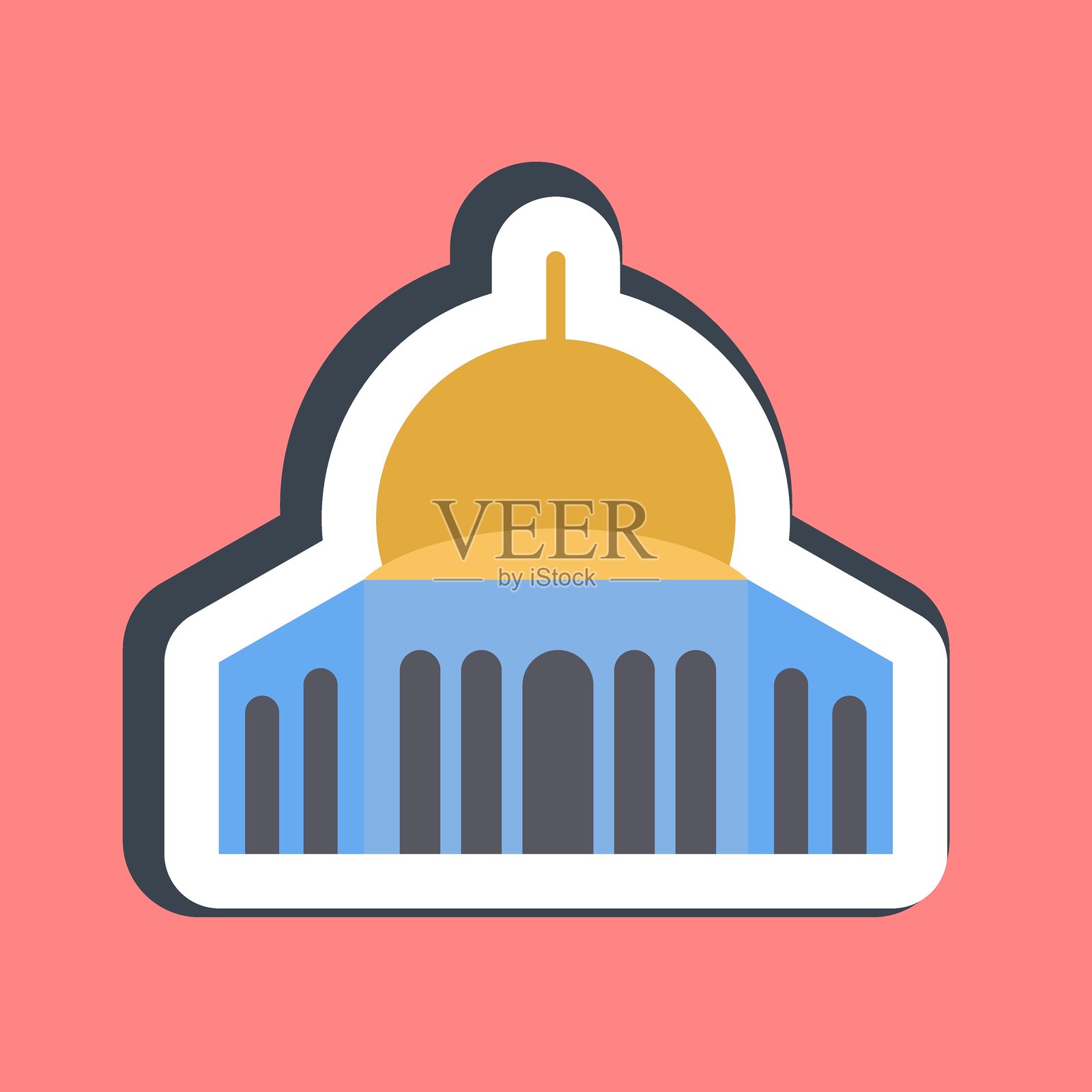 清真寺贴纸。巴勒斯坦元素。适合用于印刷品、海报、信息图等。插画图片素材