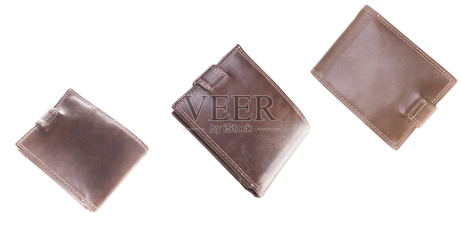 新款棕色高质量皮革钱包，背景为白色。照片摄影图片