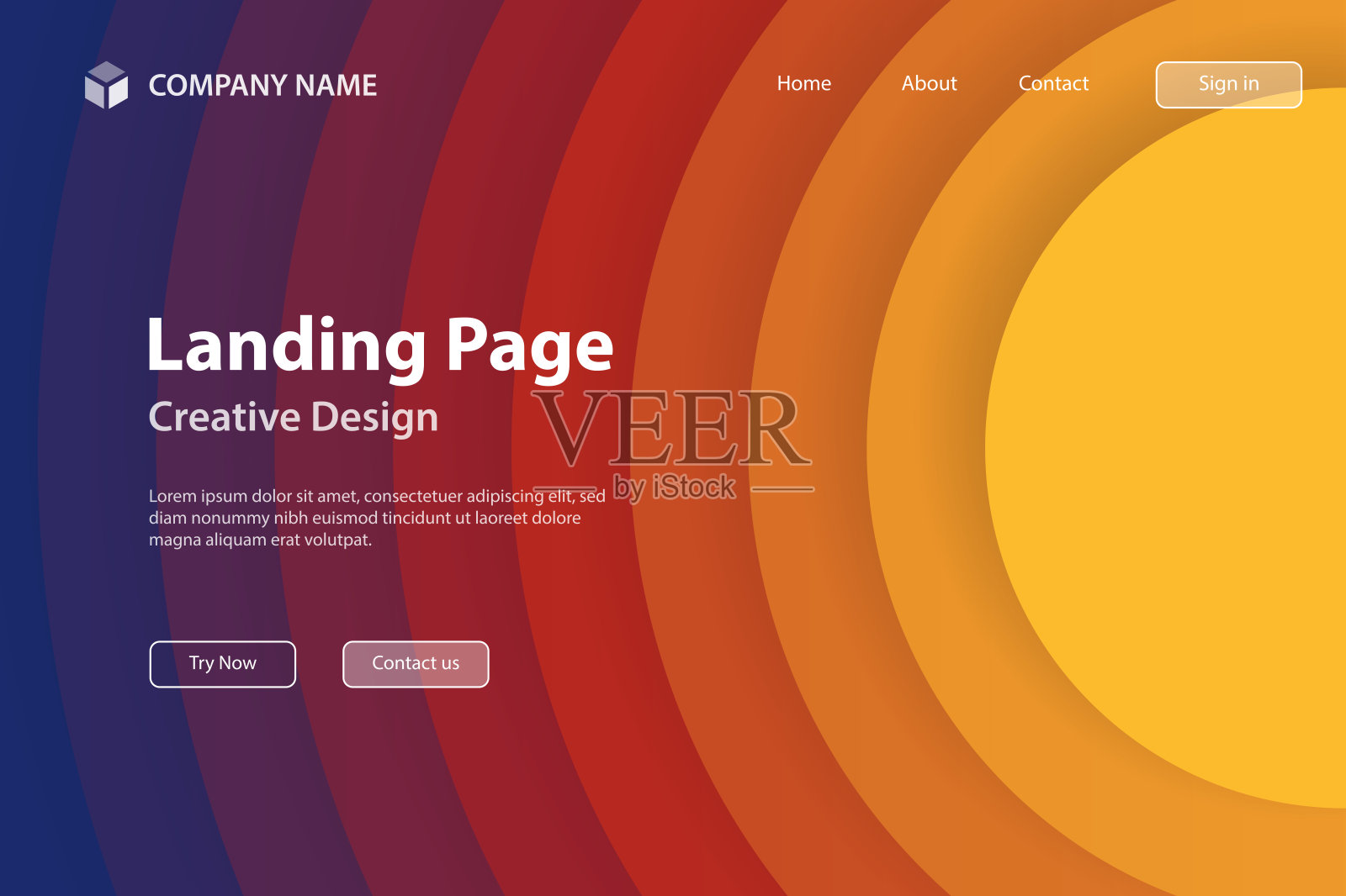 着陆页模板 - 抽象设计与圆形 - 时尚橙色渐变插画图片素材