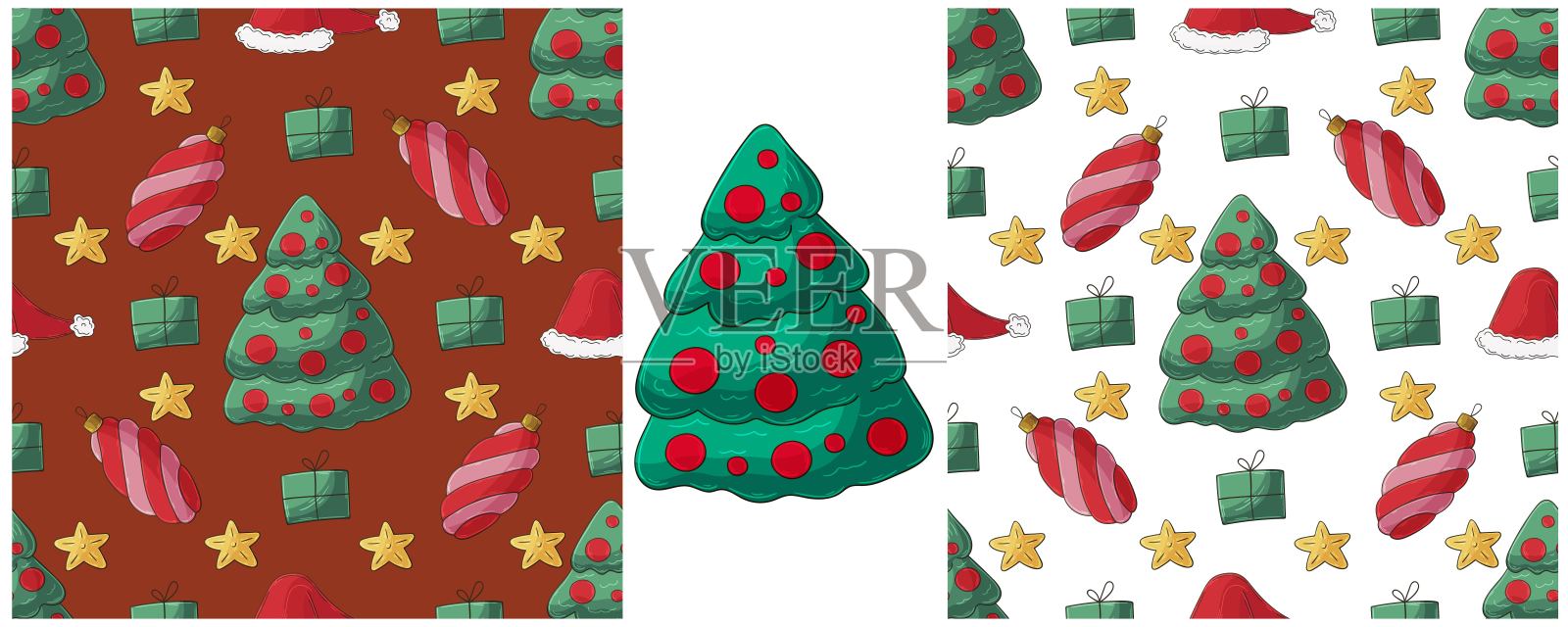 圣诞假期。手绘风格的无缝图案设置插画图片素材