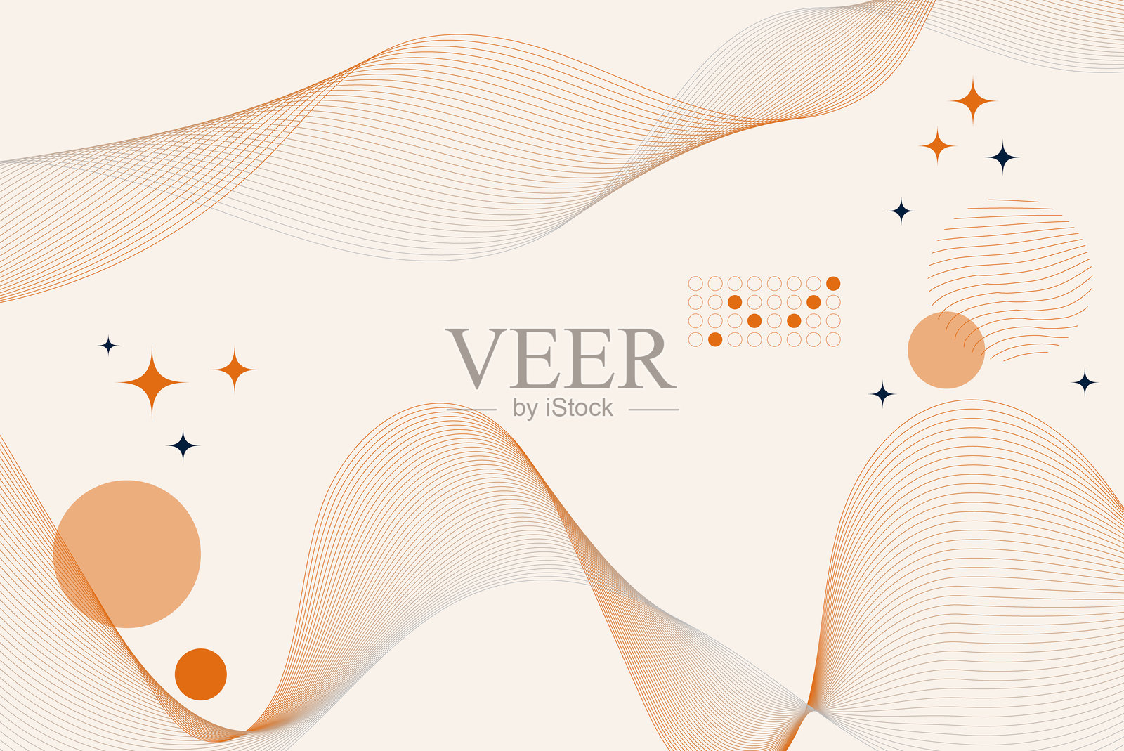 橙色波浪线条在浅色背景上的抽象运动与几何图形插画图片素材