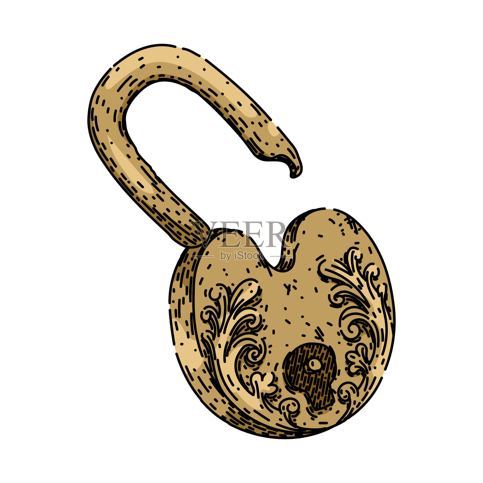 复古挂锁复古素描手绘矢量图插画图片素材