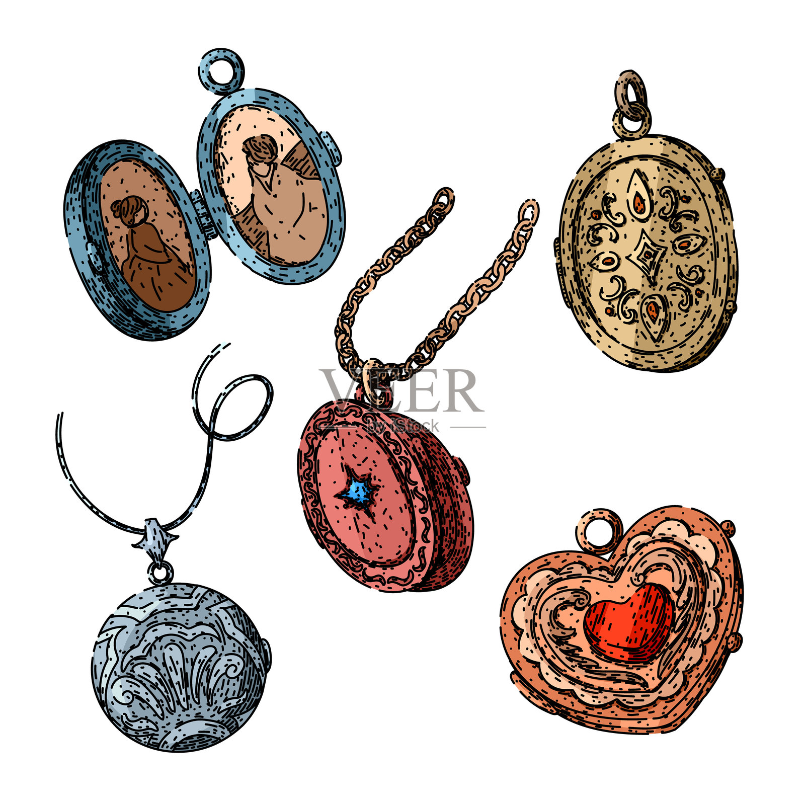 锁骨链套装手绘矢量图插画图片素材